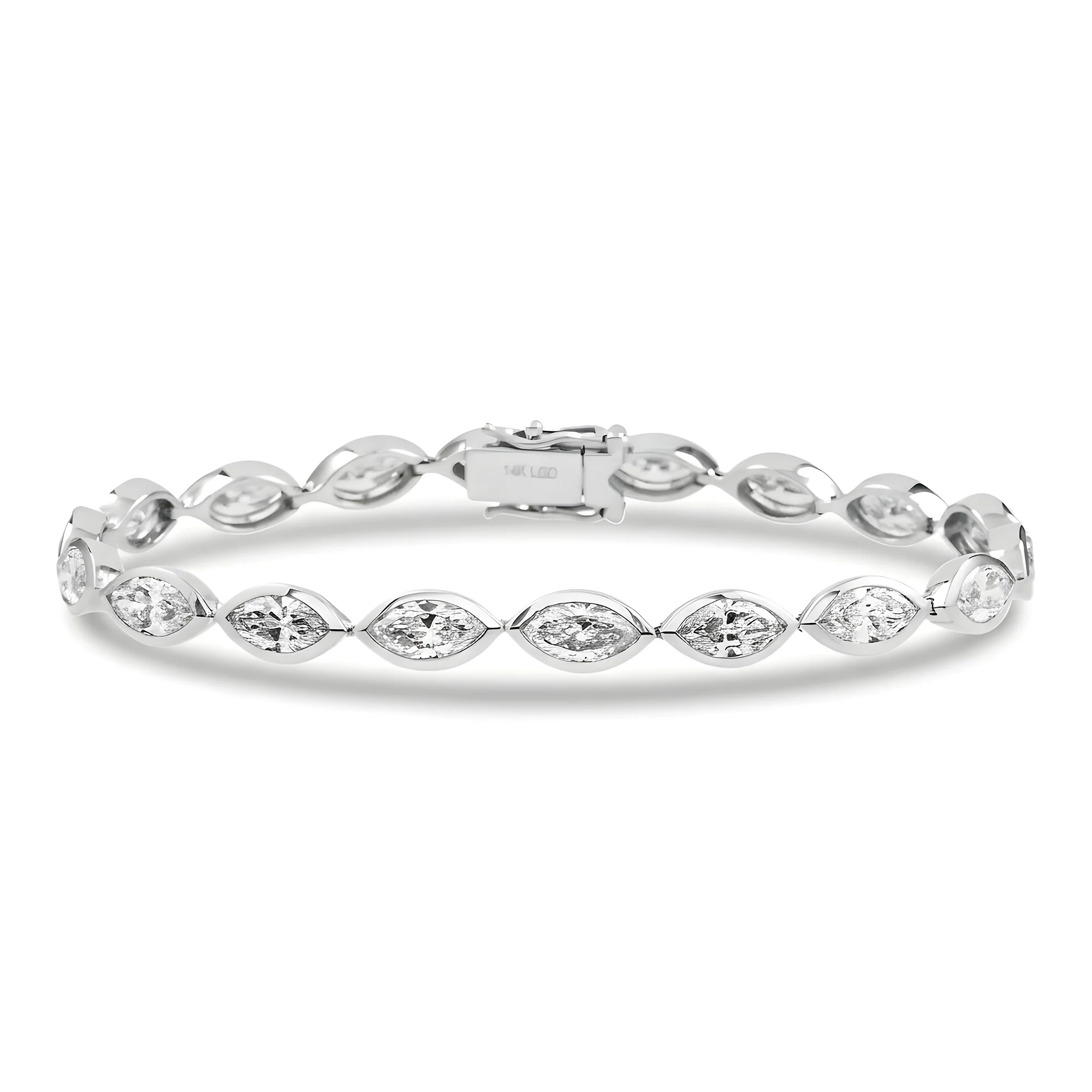 14K Yellow Gold Bezel Set Marquise Cut Diamond Bracelet 9.50ct - Image 6