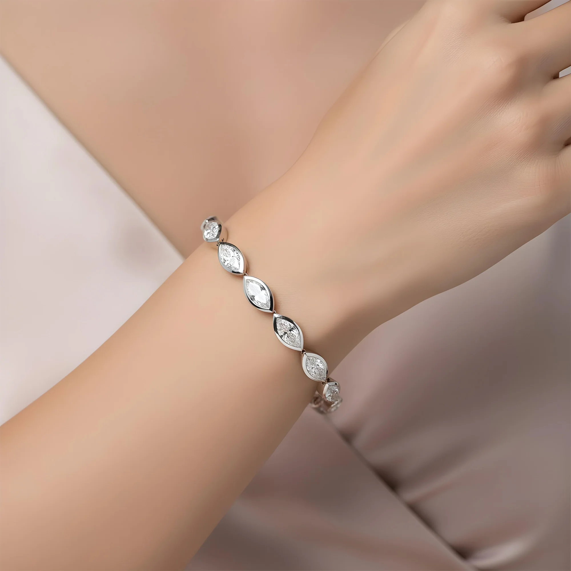 14K Yellow Gold Bezel Set Marquise Cut Diamond Bracelet 9.50ct - Image 7