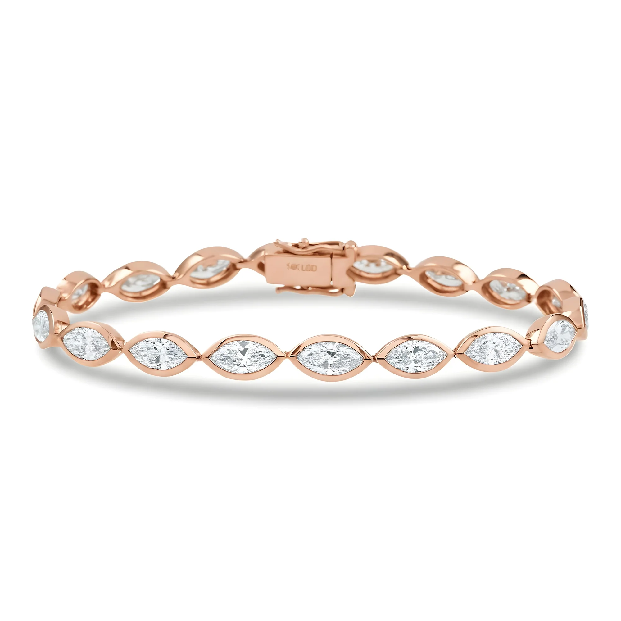 14K Yellow Gold Bezel Set Marquise Cut Diamond Bracelet 9.50ct - Image 9