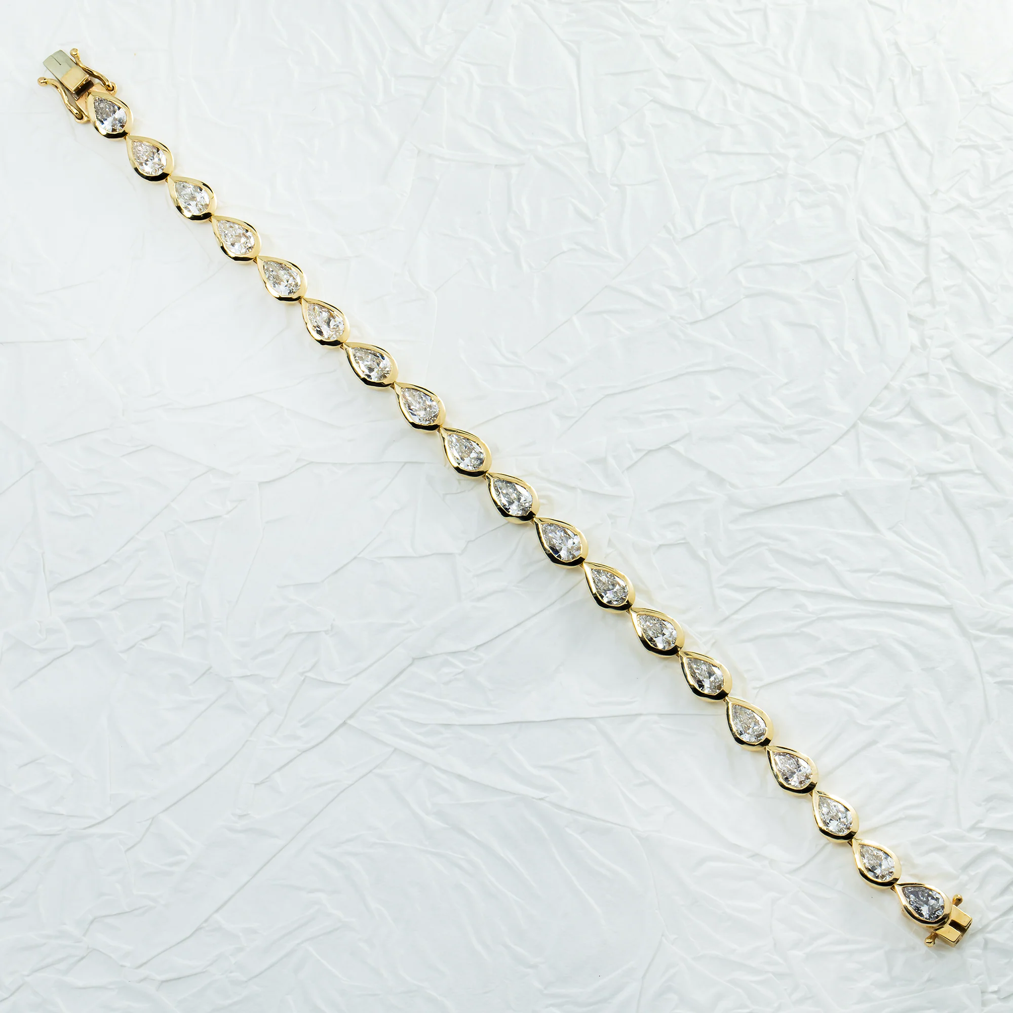 14K Yellow Gold Bezel Set Pear Cut Diamond Bracelet 8.68ct - Image 3
