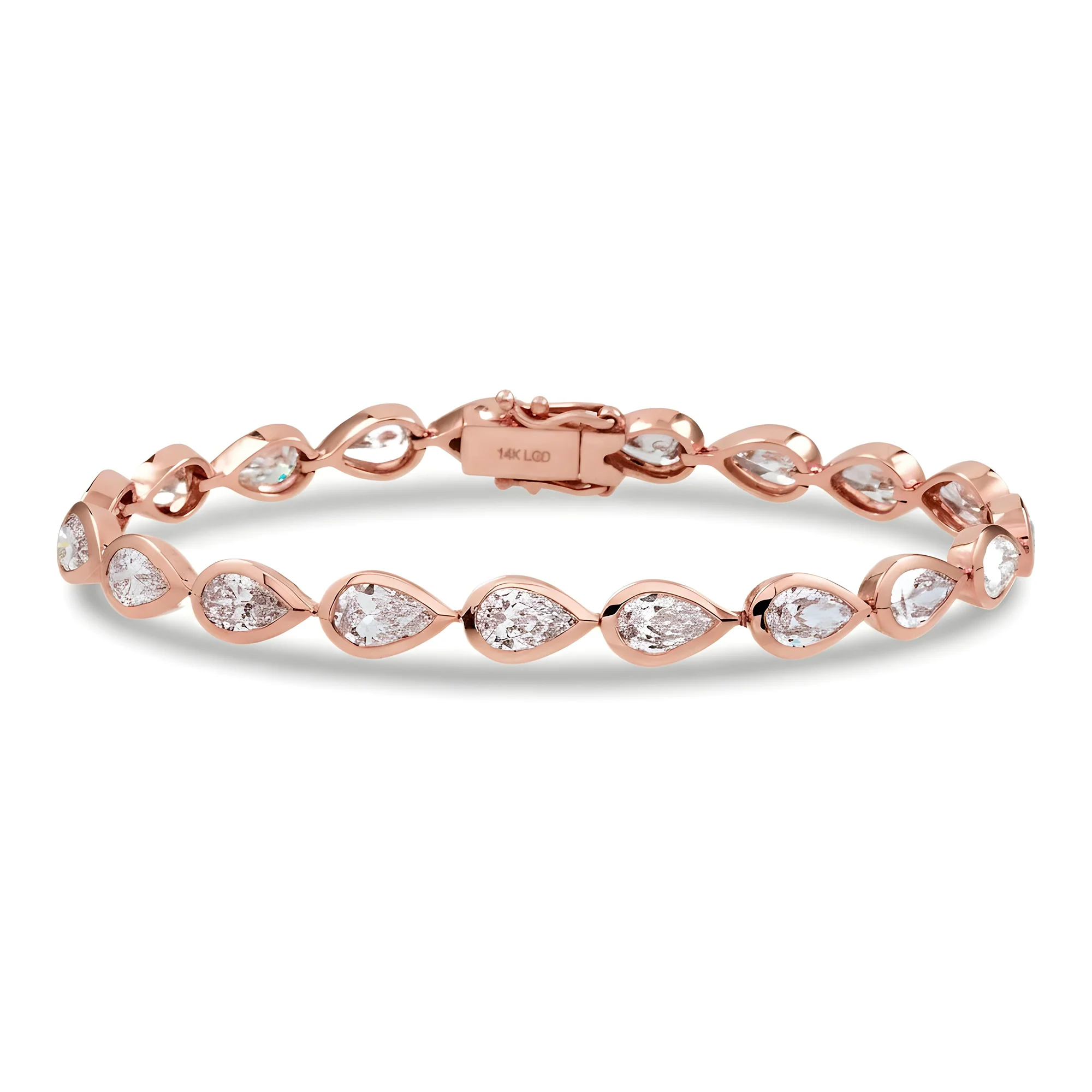 14K Yellow Gold Bezel Set Pear Cut Diamond Bracelet 8.68ct - Image 8
