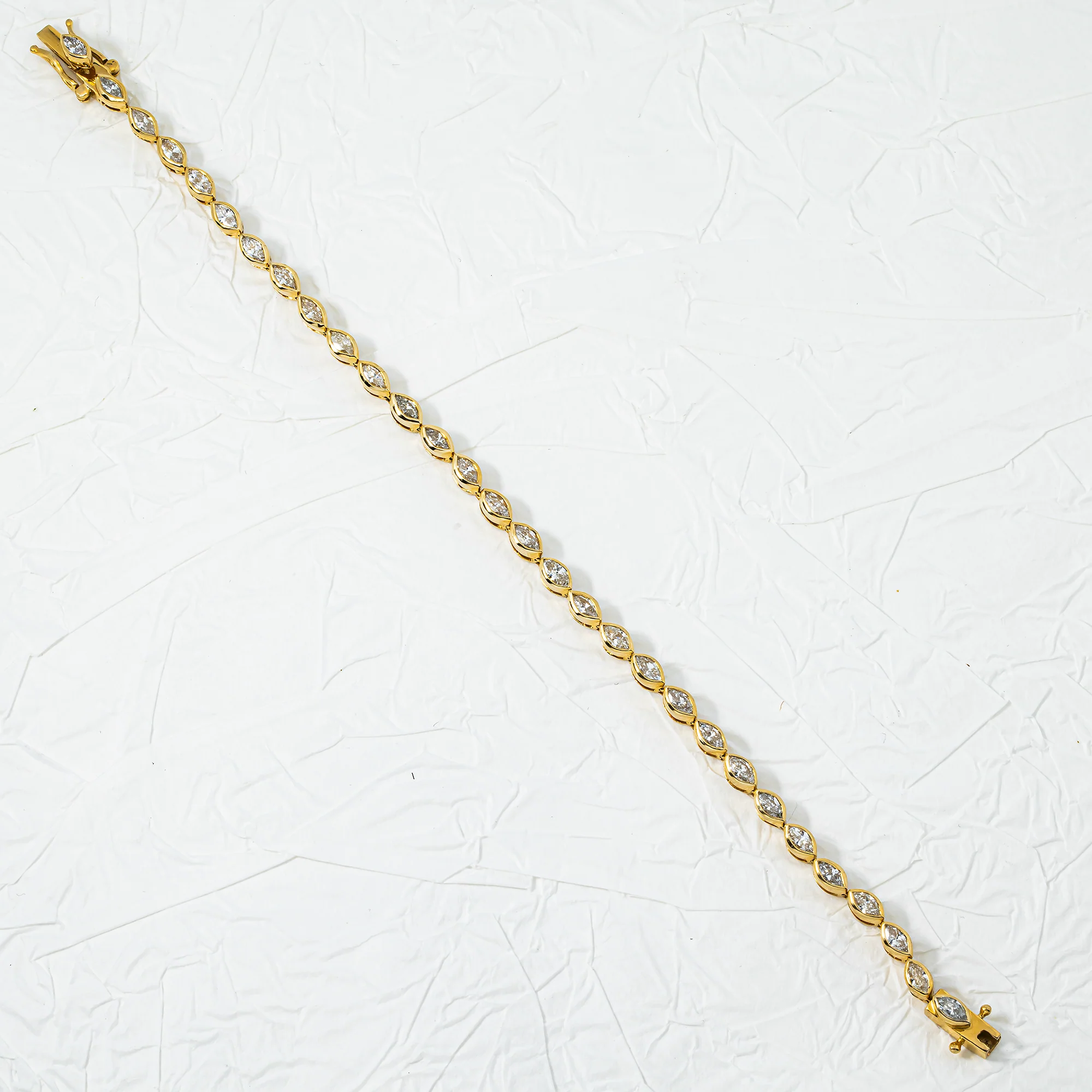 14K Yellow Gold Bezel Set Marquise Cut Diamond Tennis Bracelet 4.30ct - Image 3