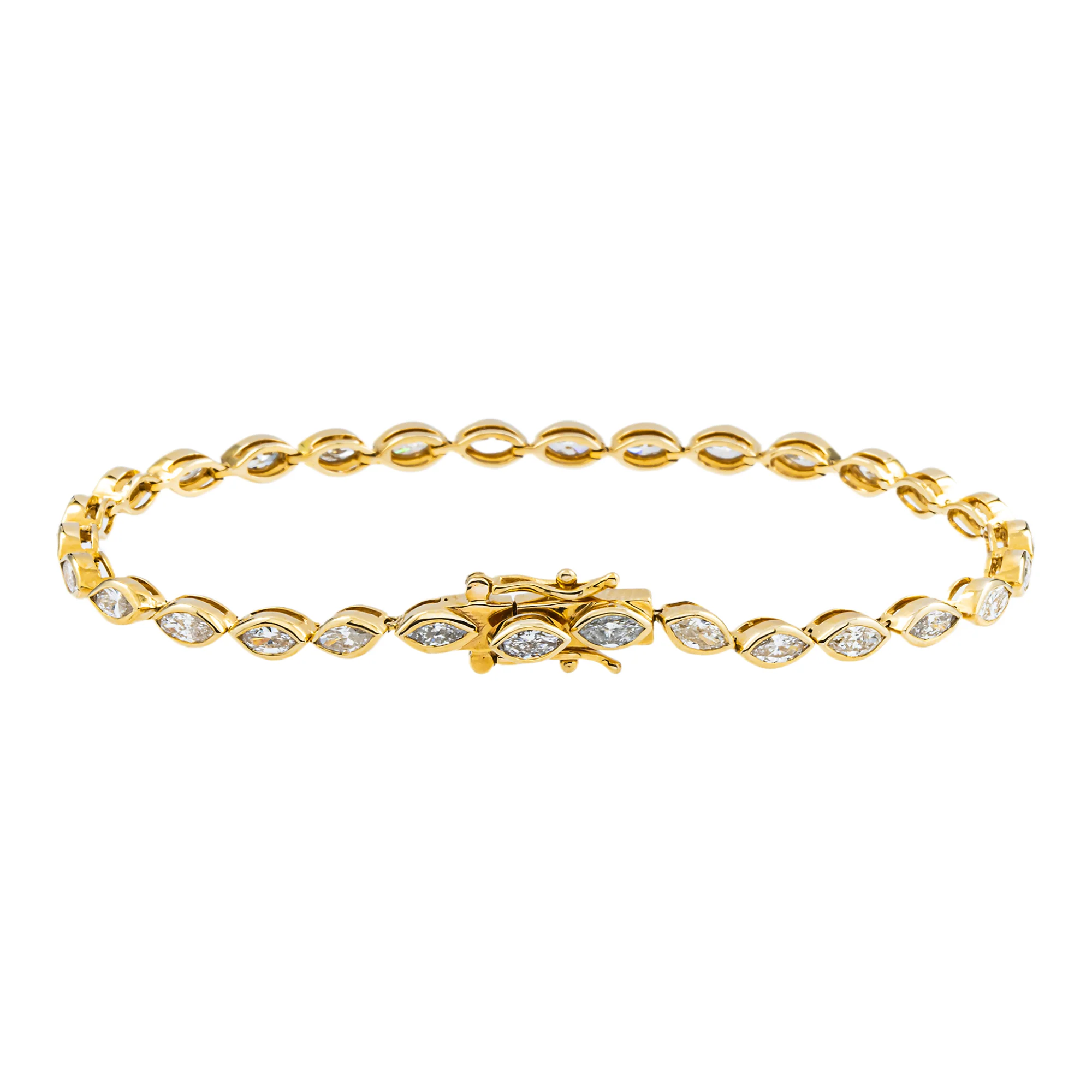 14K Yellow Gold Bezel Set Marquise Cut Diamond Tennis Bracelet 4.30ct - Image 4