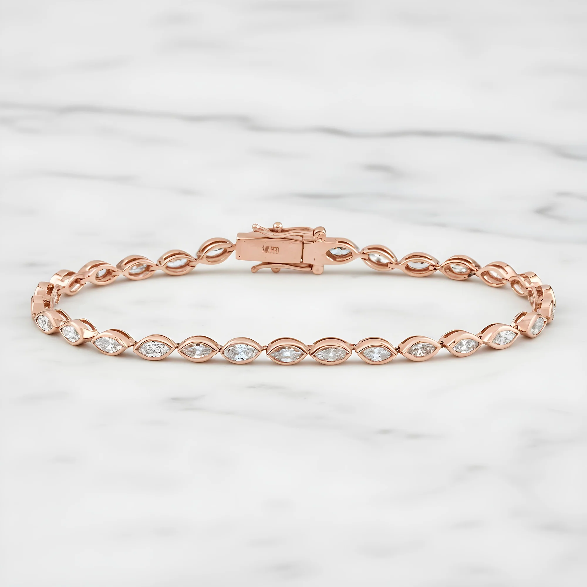 14K Yellow Gold Bezel Set Marquise Cut Diamond Tennis Bracelet 4.30ct - Image 8