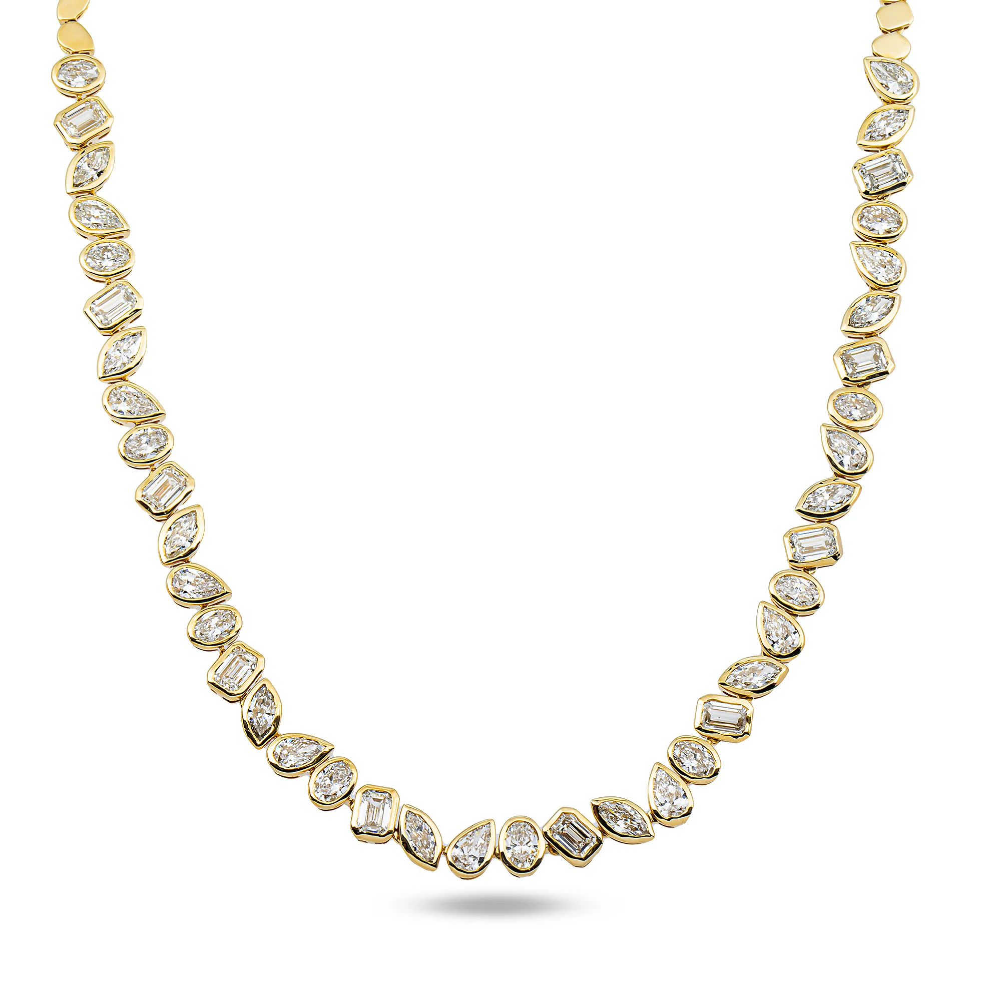 14K Yellow Gold Bezel Set Multi Cut Diamond Necklace 12.92ct