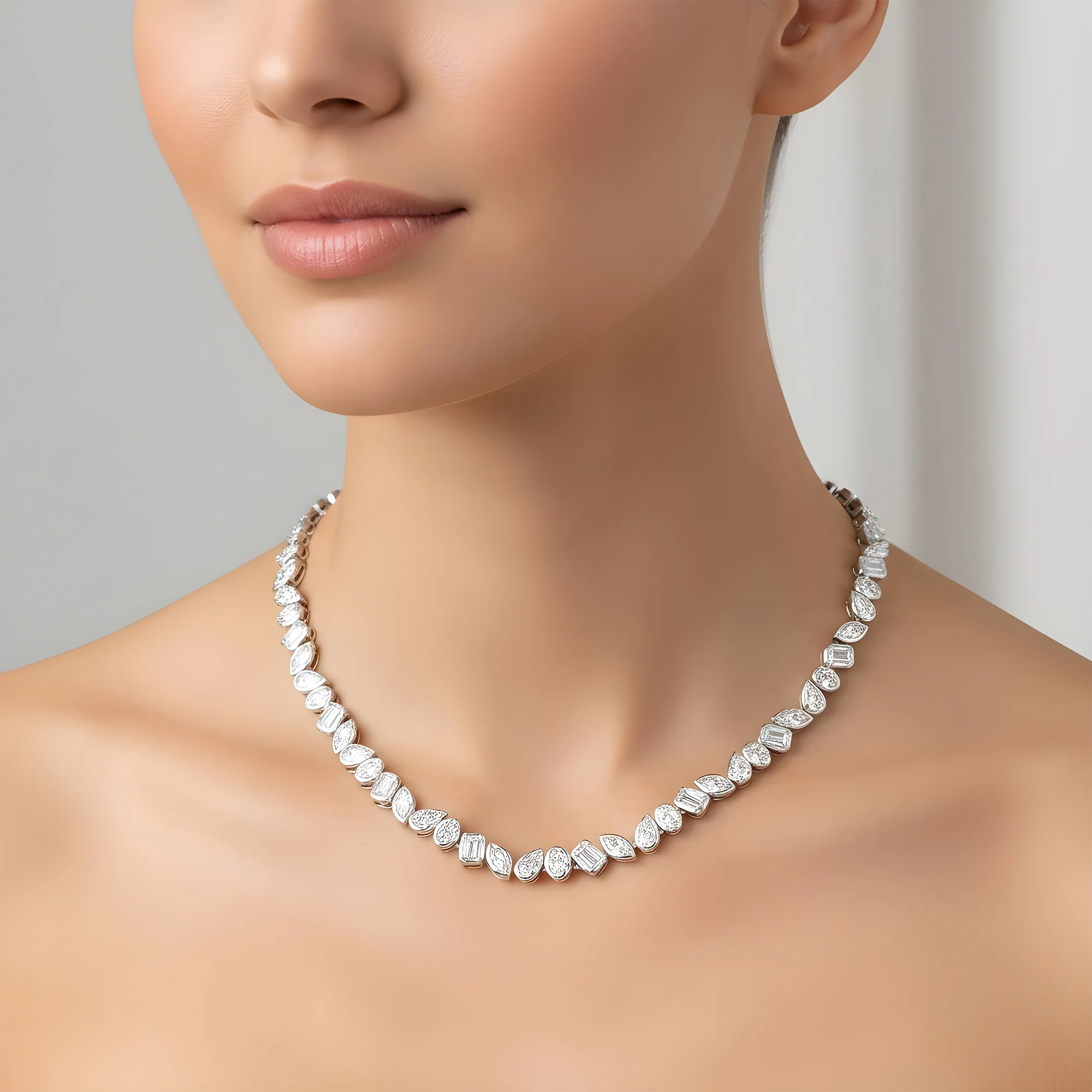 14K Yellow Gold Bezel Set Multi Cut Diamond Necklace 12.92ct - Image 6