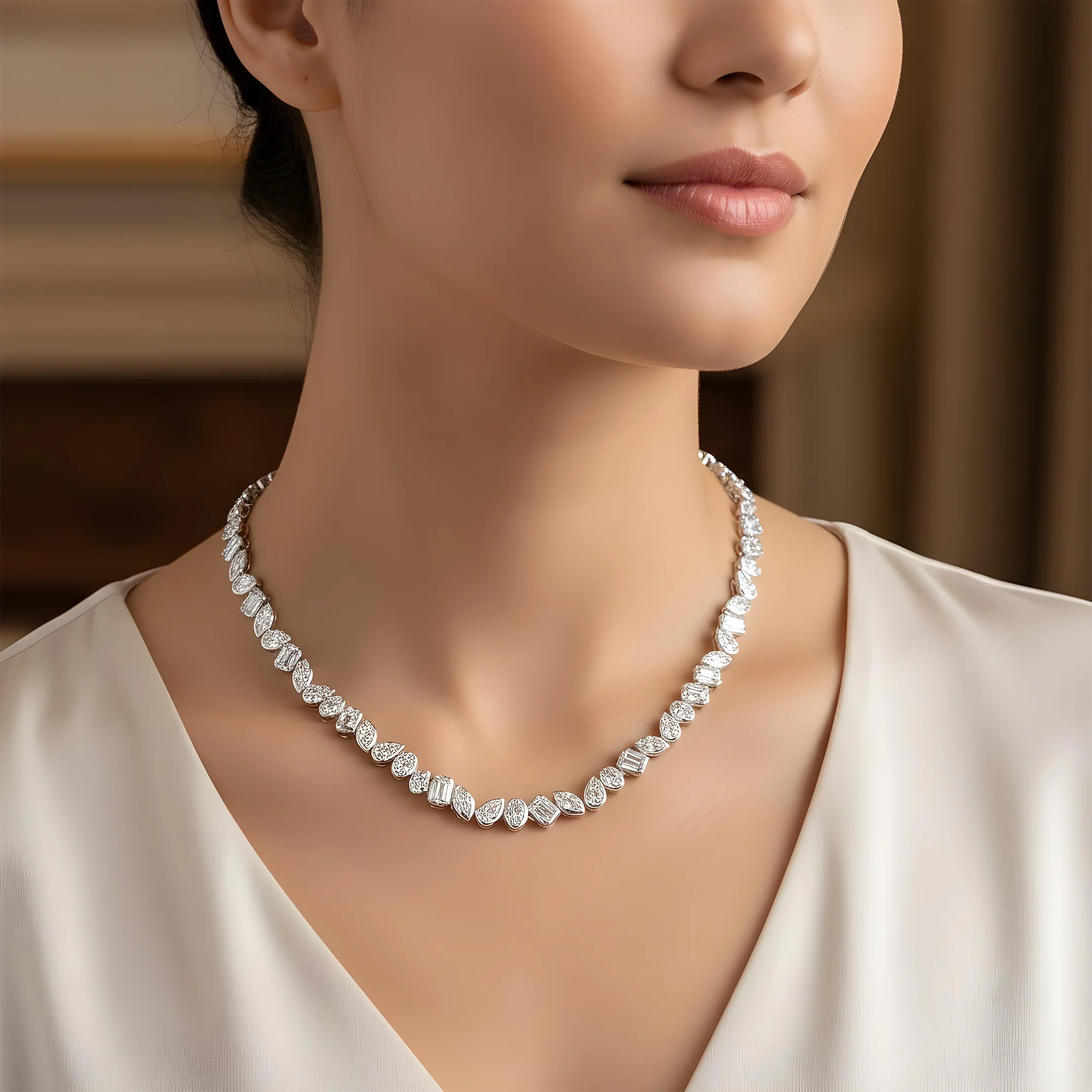 14K Yellow Gold Bezel Set Multi Cut Diamond Necklace 12.92ct - Image 7