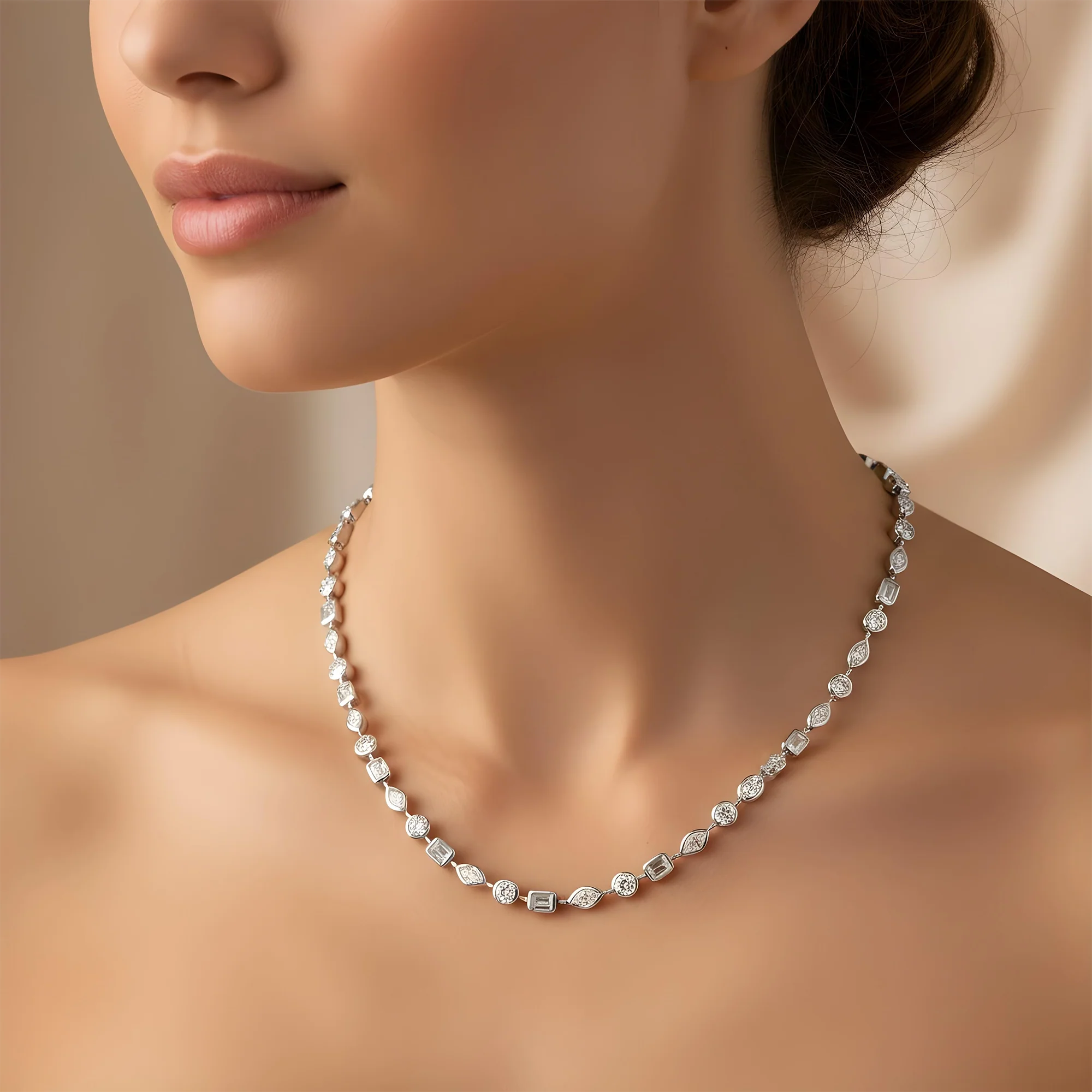 14K Yellow Gold Bezel Set Multi Cut Diamond Necklace 12.58ct - Image 6