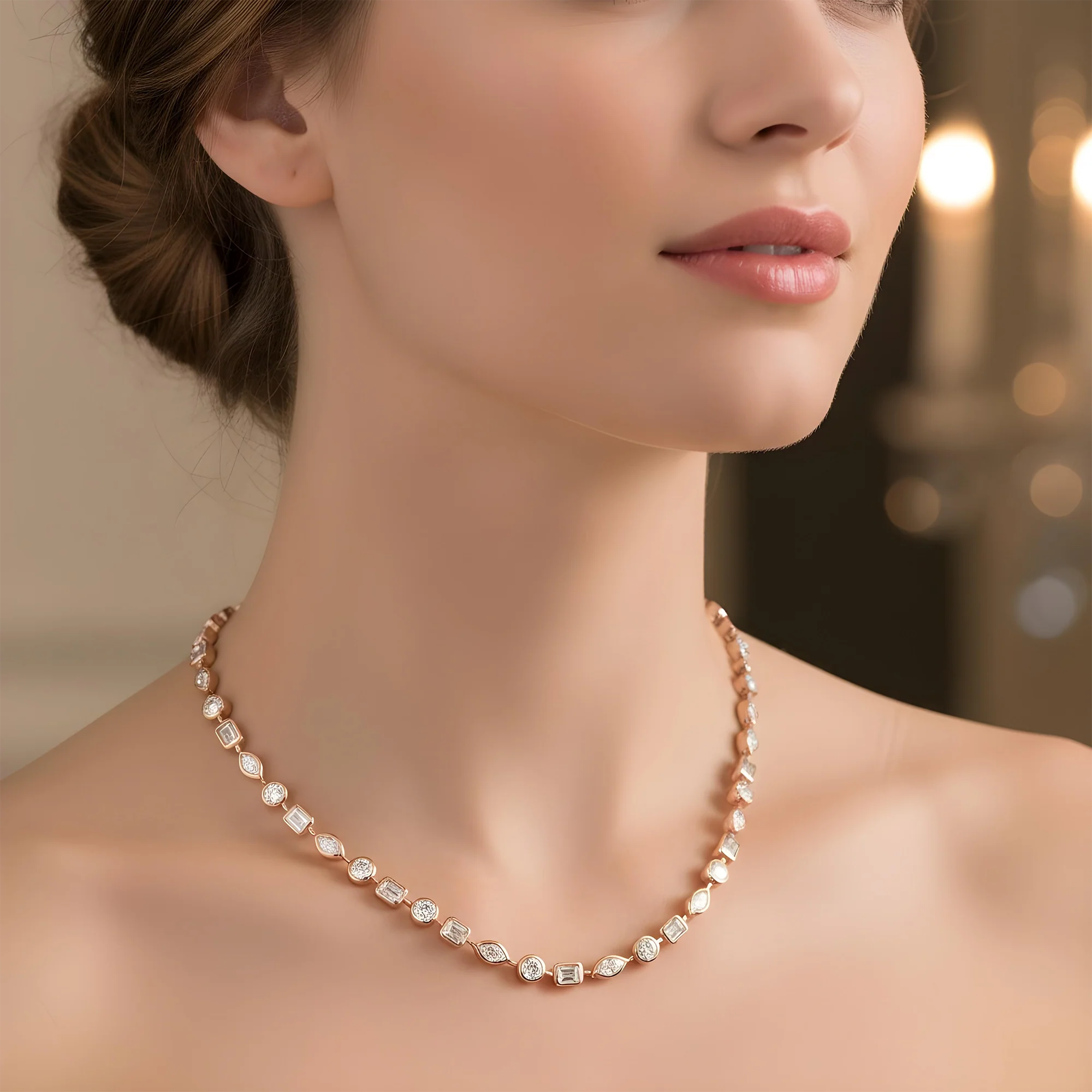 14K Yellow Gold Bezel Set Multi Cut Diamond Necklace 12.58ct - Image 9