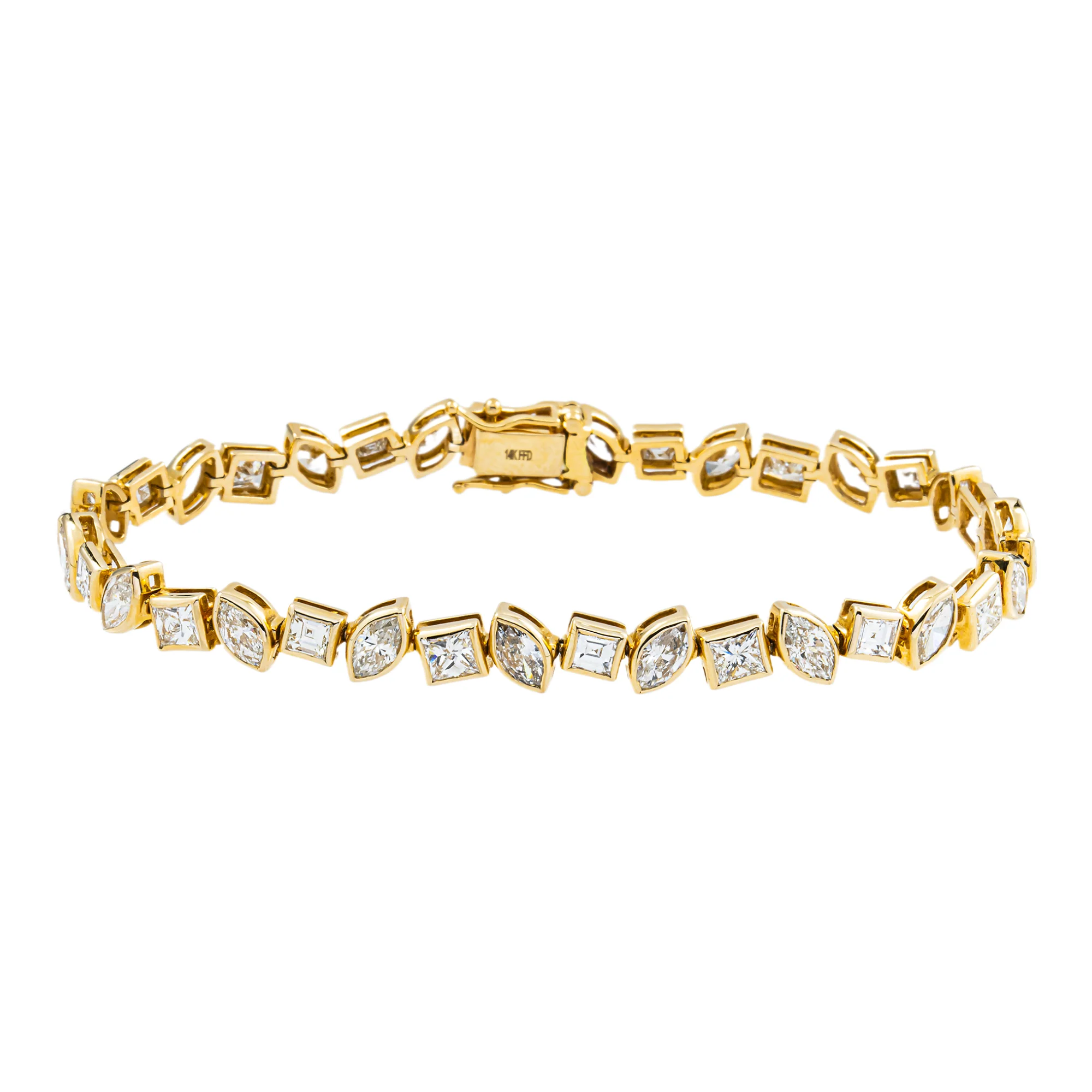 14K Yellow Gold Bezel Set Marquise & Princess Cut Diamond Tennis Bracelet 9.12ct