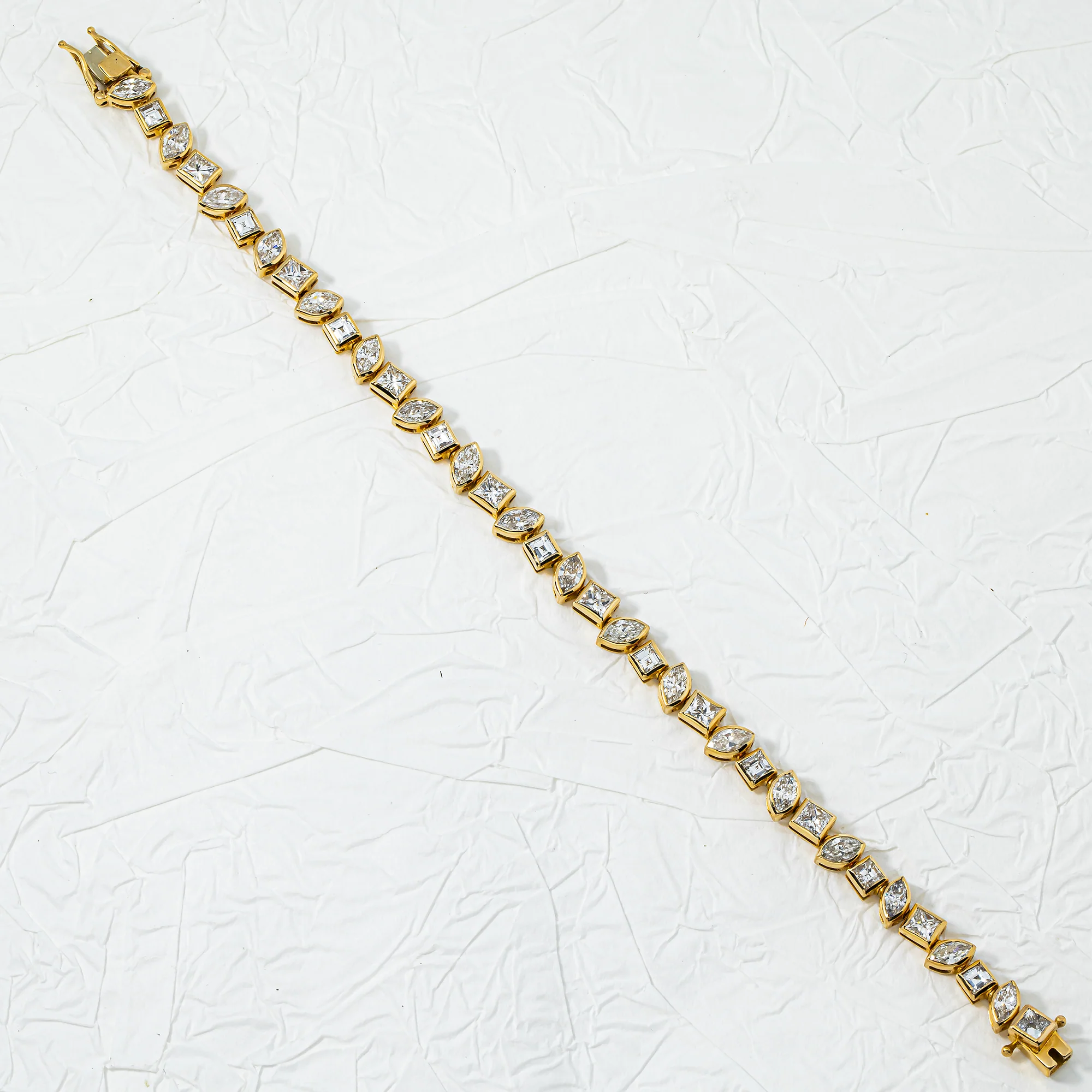 14K Yellow Gold Bezel Set Marquise & Princess Cut Diamond Tennis Bracelet 9.12ct - Image 3
