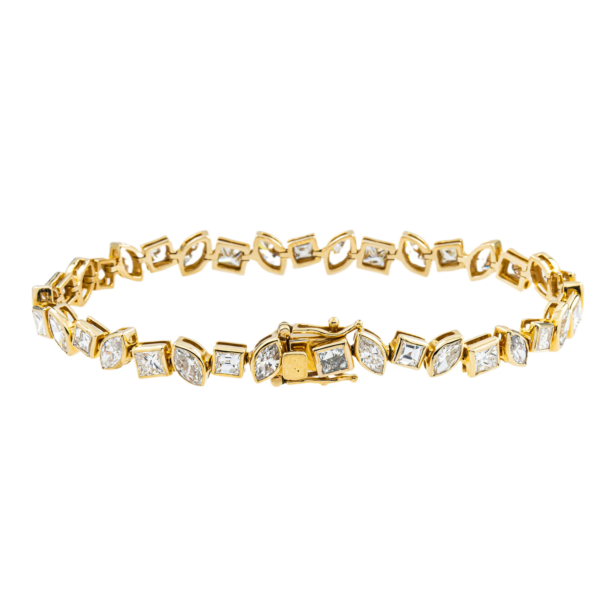 14K Yellow Gold Bezel Set Marquise & Princess Cut Diamond Tennis Bracelet 9.12ct - Image 4