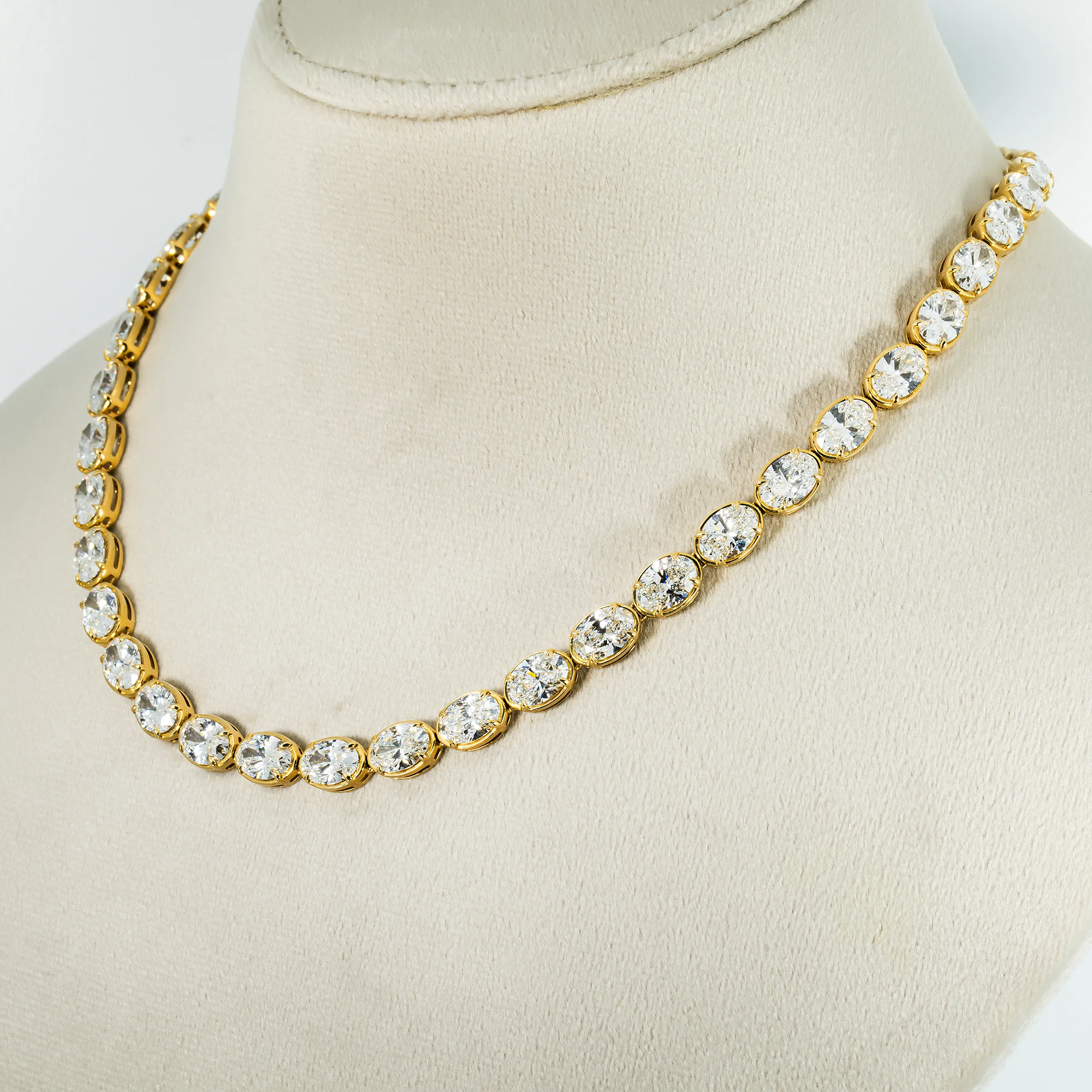 14K Yellow Gold Bezel Set Oval Cut Diamond Necklace 46.37ct - Image 2