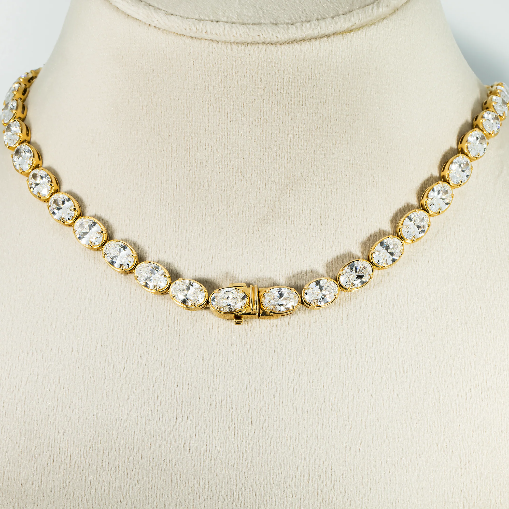 14K Yellow Gold Bezel Set Oval Cut Diamond Necklace 46.37ct - Image 4