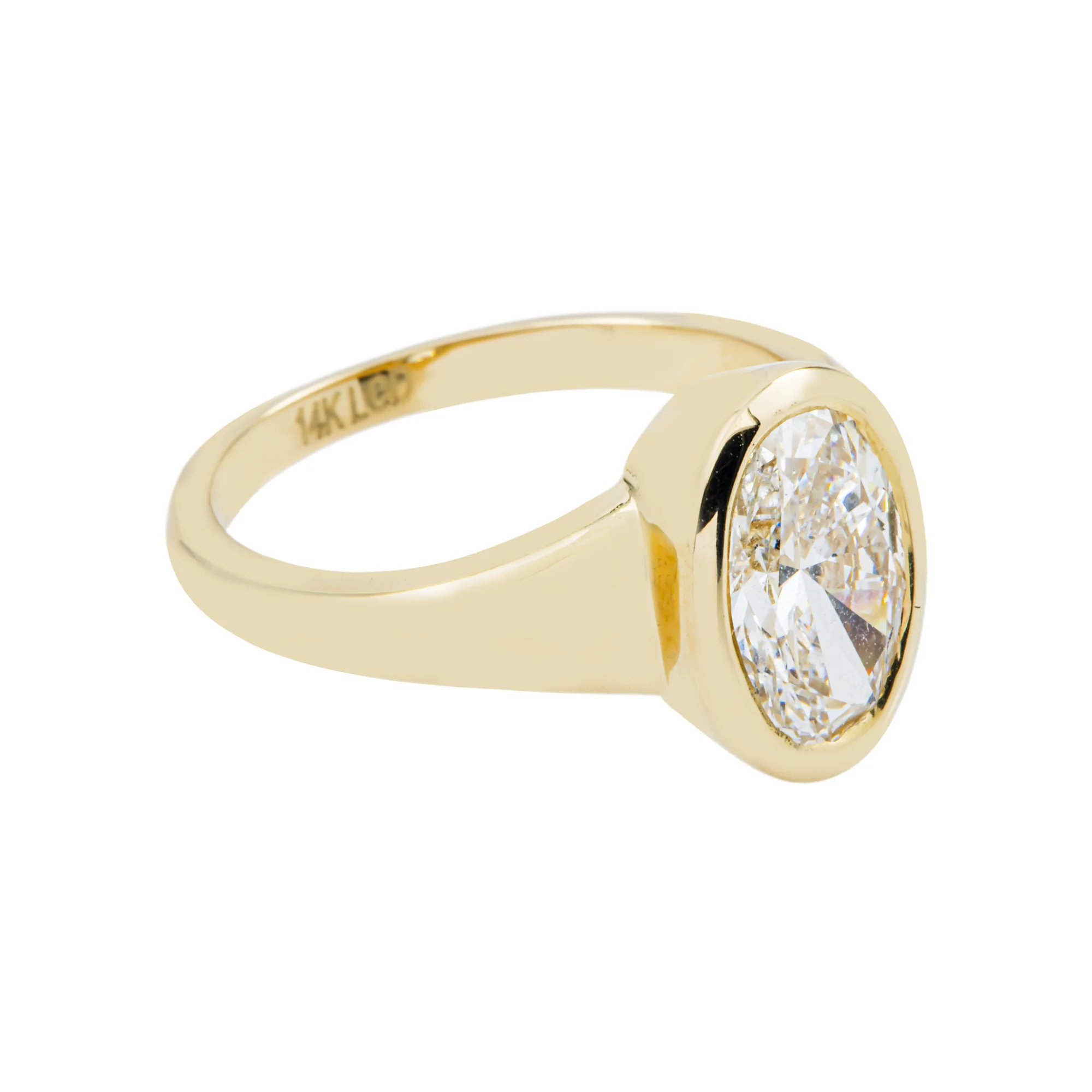 14K Yellow Gold Bezel Set Oval Cut Diamond Ring 2.22ct - Image 3