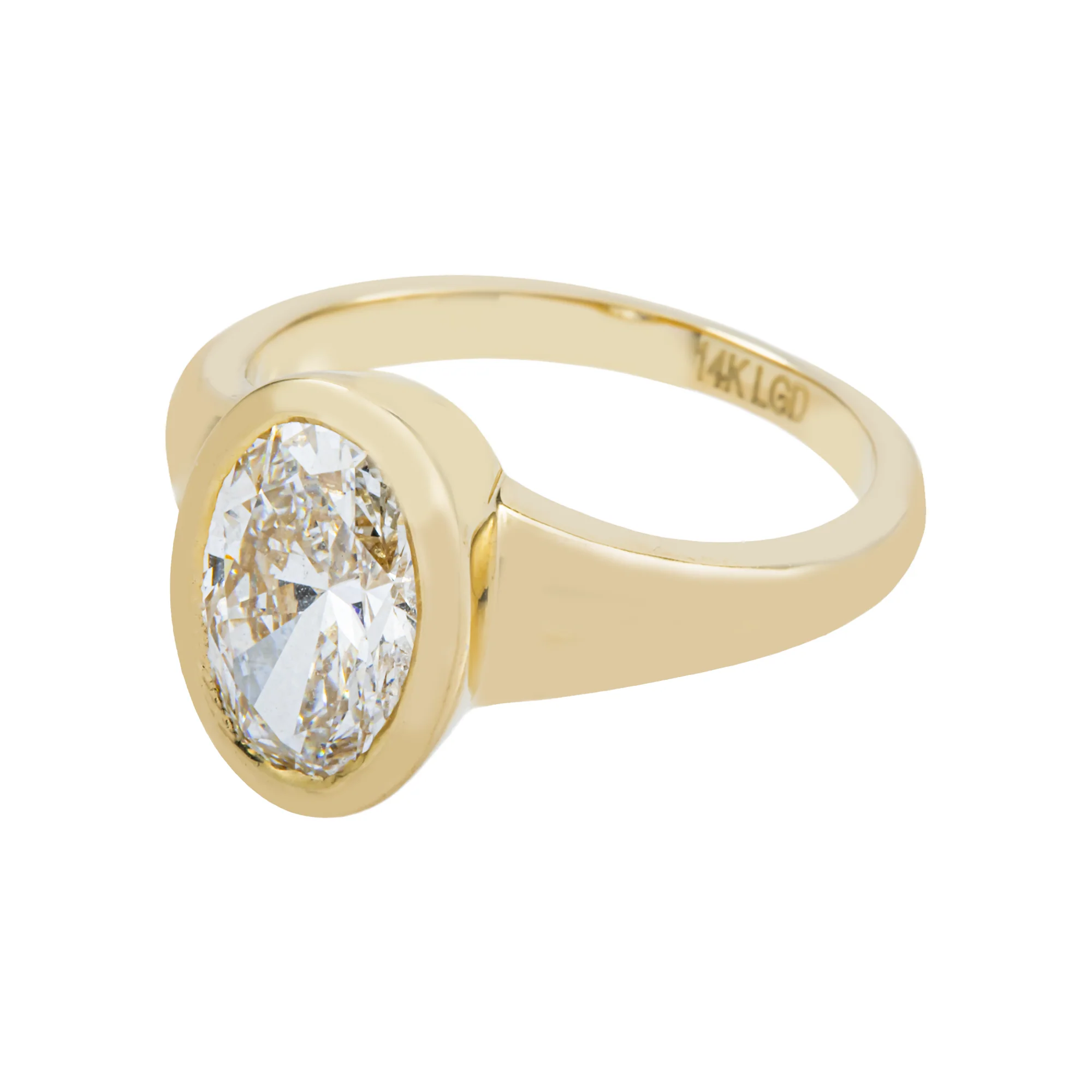14K Yellow Gold Bezel Set Oval Cut Diamond Ring 2.22ct - Image 5