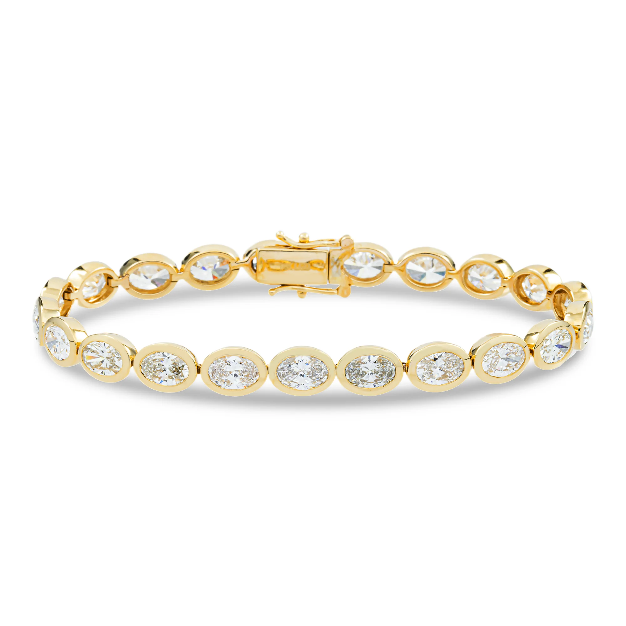 14K Yellow Gold Bezel Set Oval Cut Diamond Tennis bracelet 11.40ct
