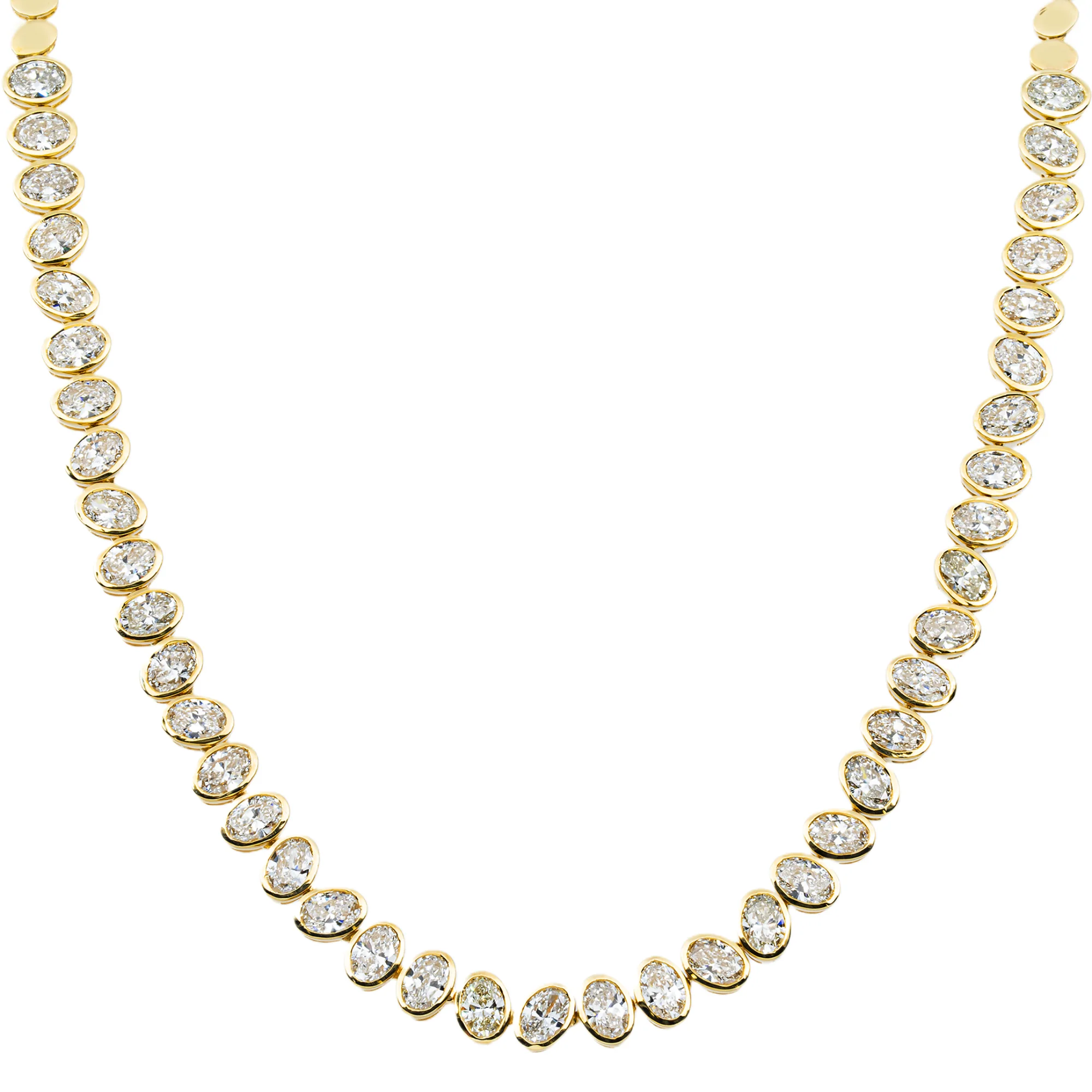 14K Yellow Gold Bezel Set Oval Cut Diamond Tennis Chain 12.91ct