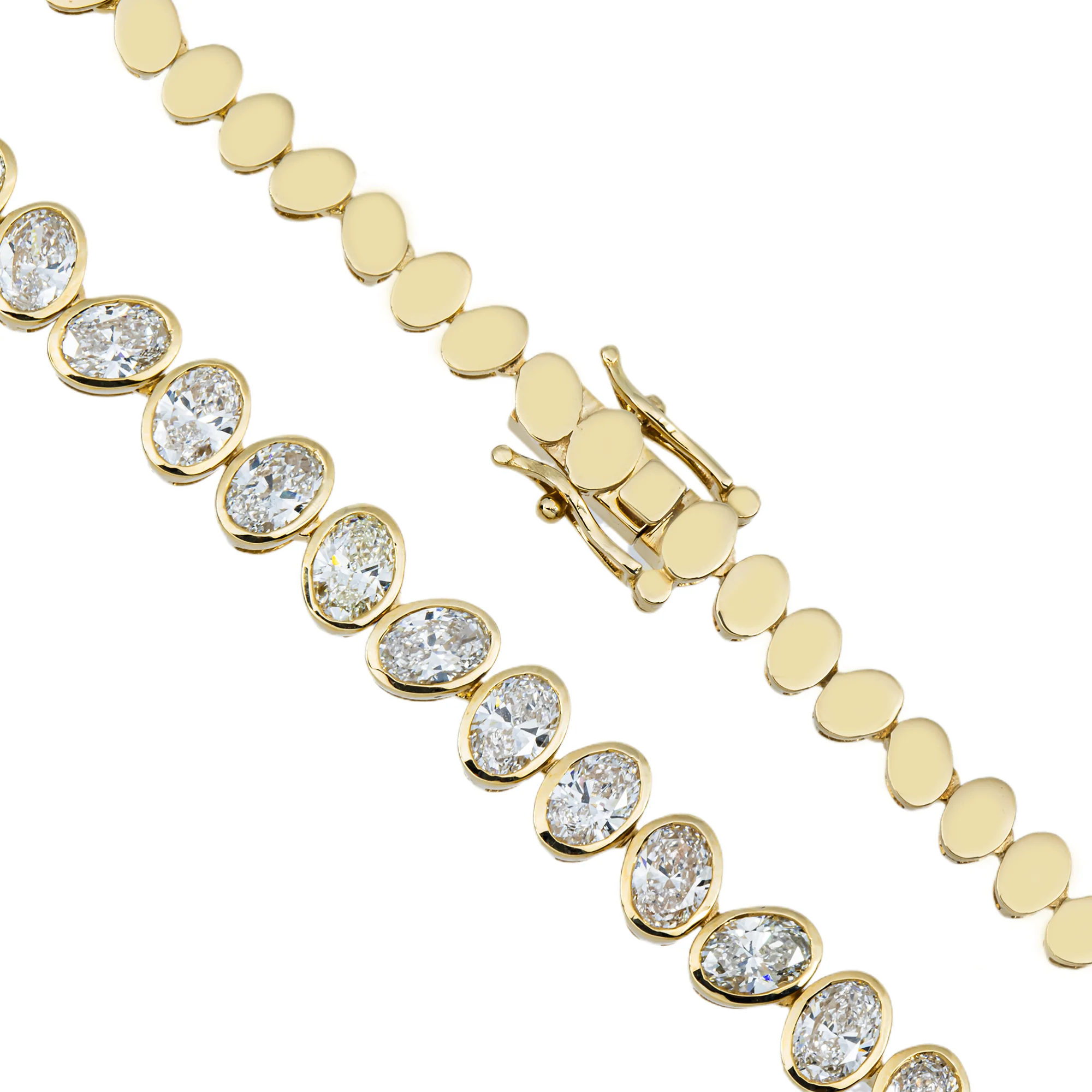 14K Yellow Gold Bezel Set Oval Cut Diamond Tennis Chain 12.91ct - Image 4