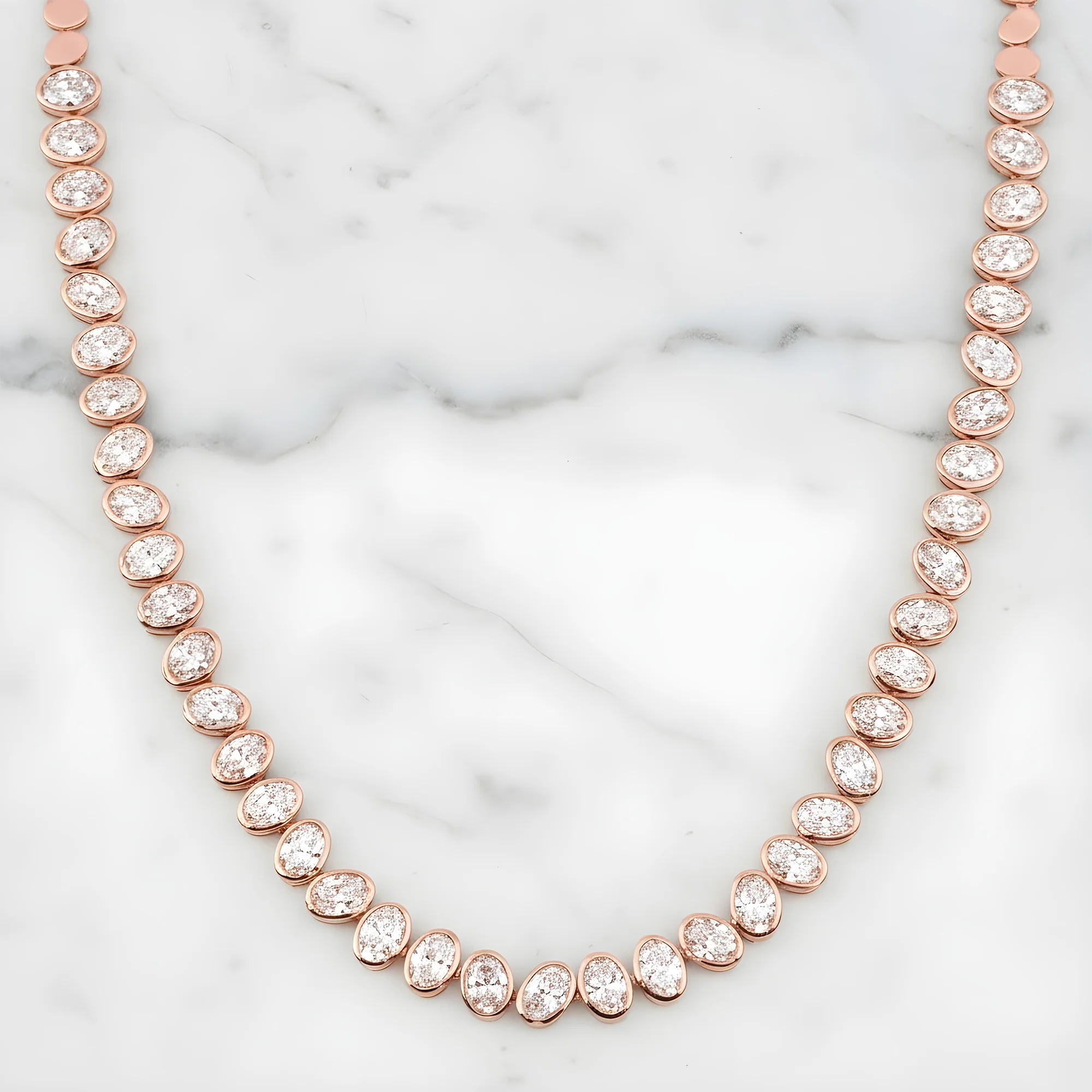 14K Yellow Gold Bezel Set Oval Cut Diamond Tennis Chain 12.91ct - Image 8