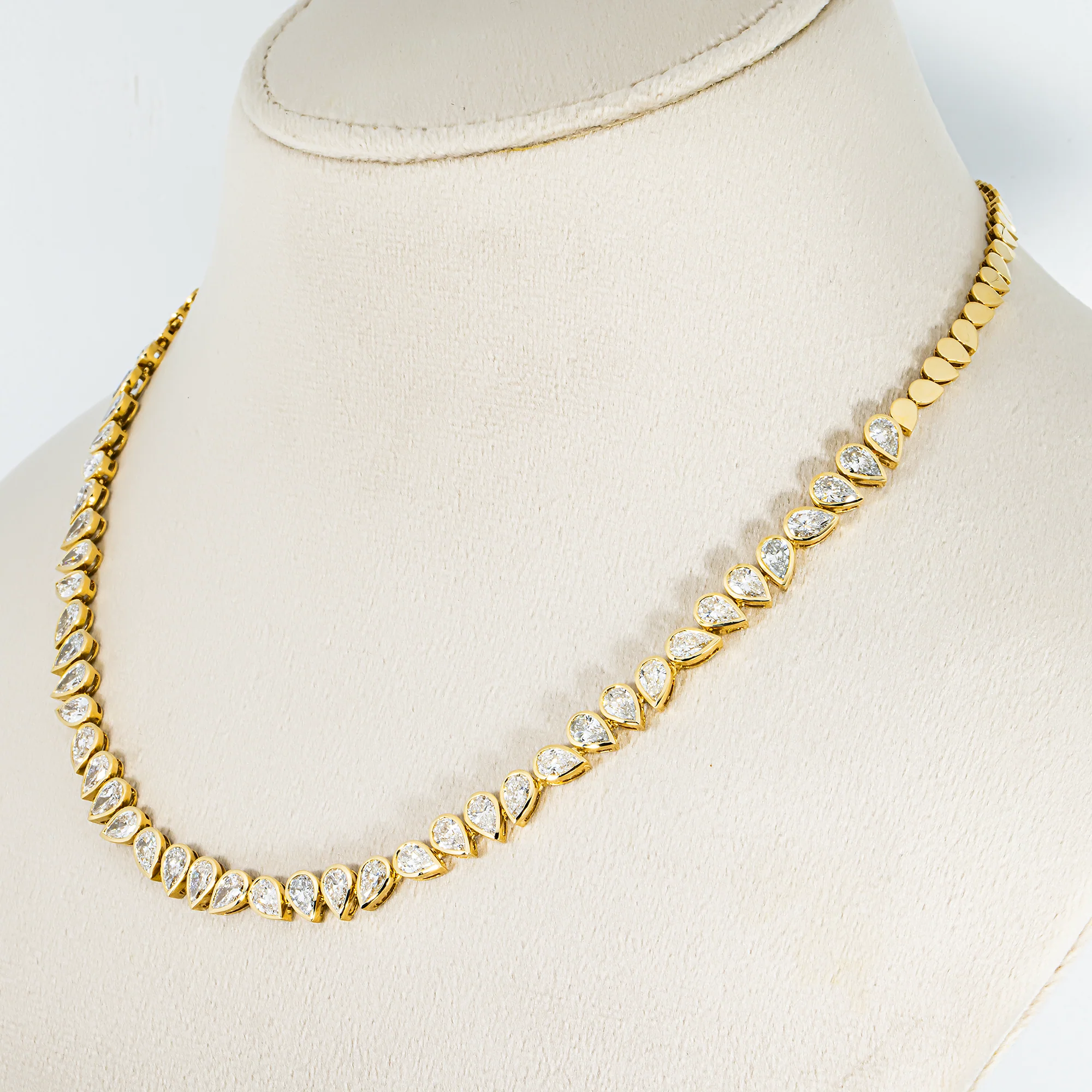 14K Yellow Gold Bezel Set Pear Cut Diamond Necklace 11.66ct - Image 2