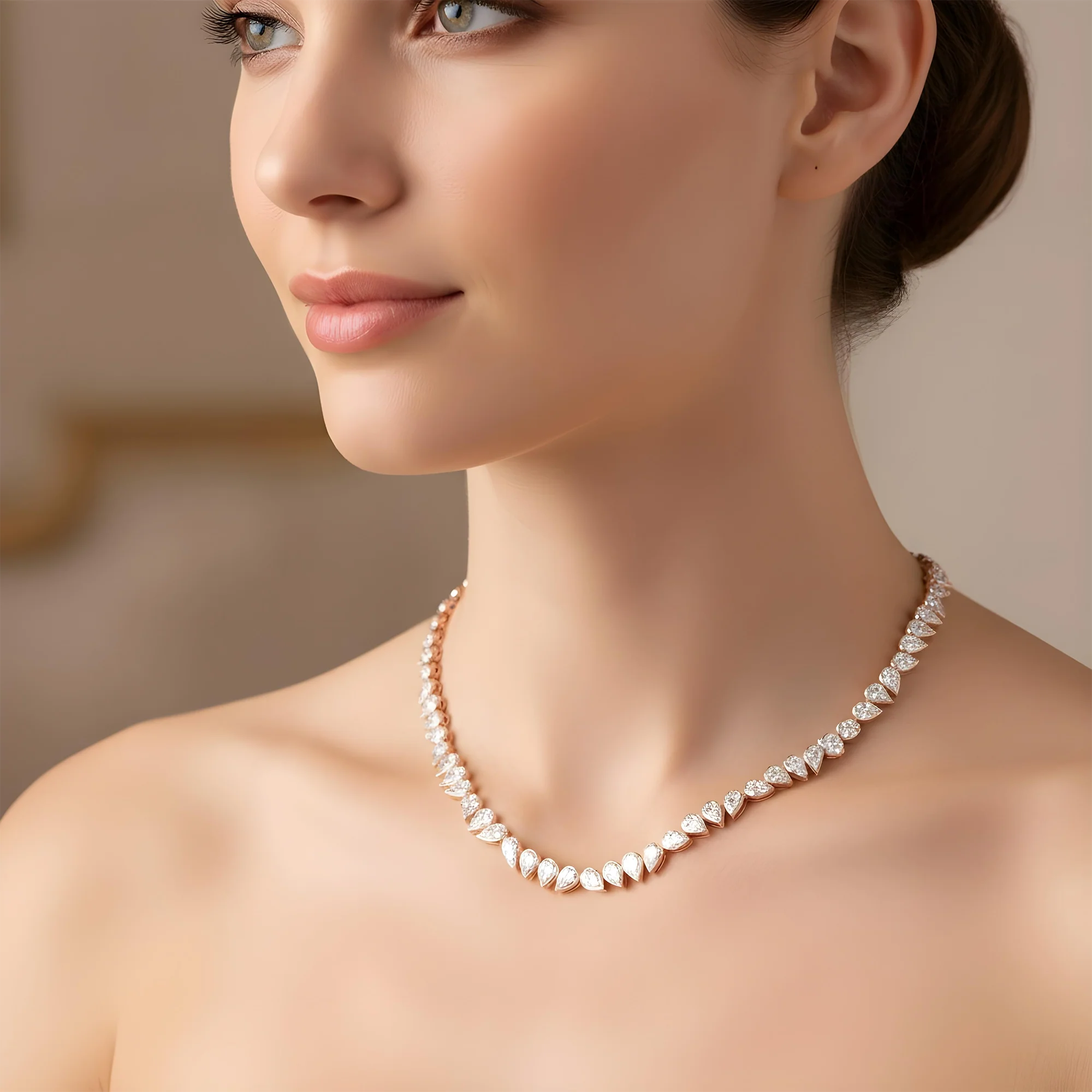 14K Yellow Gold Bezel Set Pear Cut Diamond Necklace 11.66ct - Image 9
