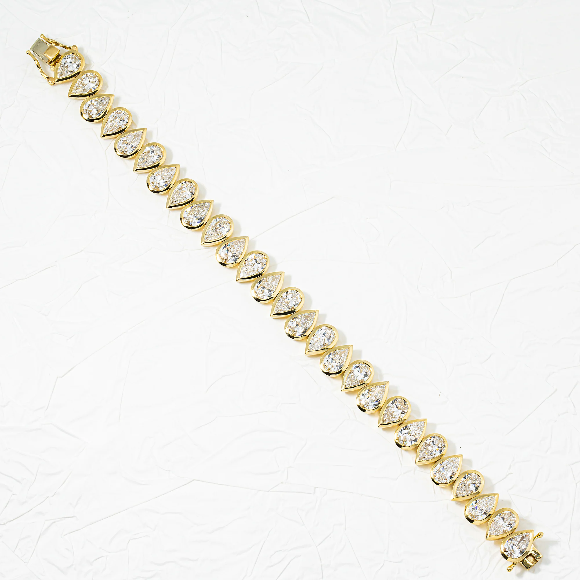 14K Yellow Gold Bezel Set Pear Cut Diamond Tennis Bracelet 21.89ct - Image 2