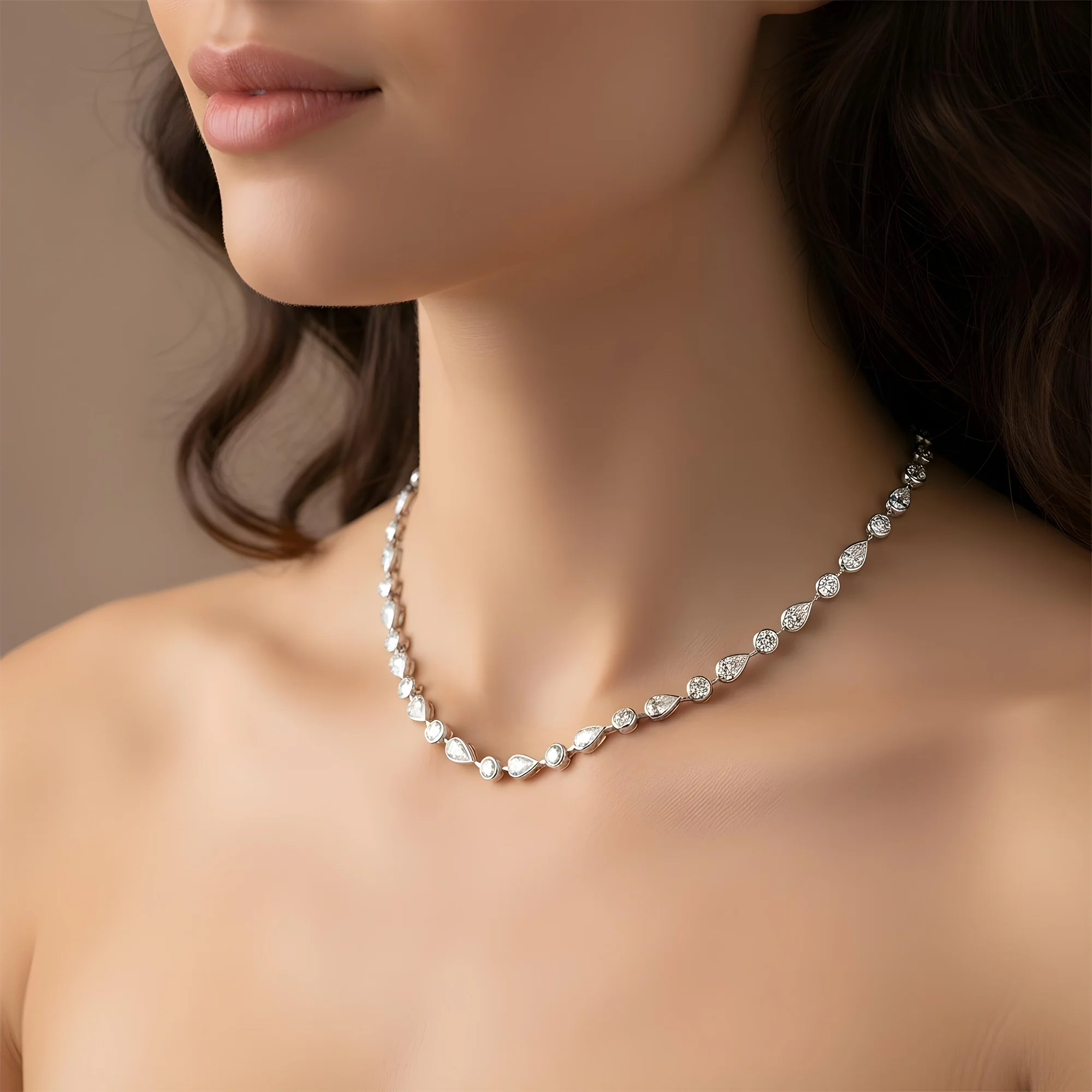 14K Yellow Gold Bezel Set Pear & Oval Cut Diamond Satellite Necklace 17.64ct - Image 6