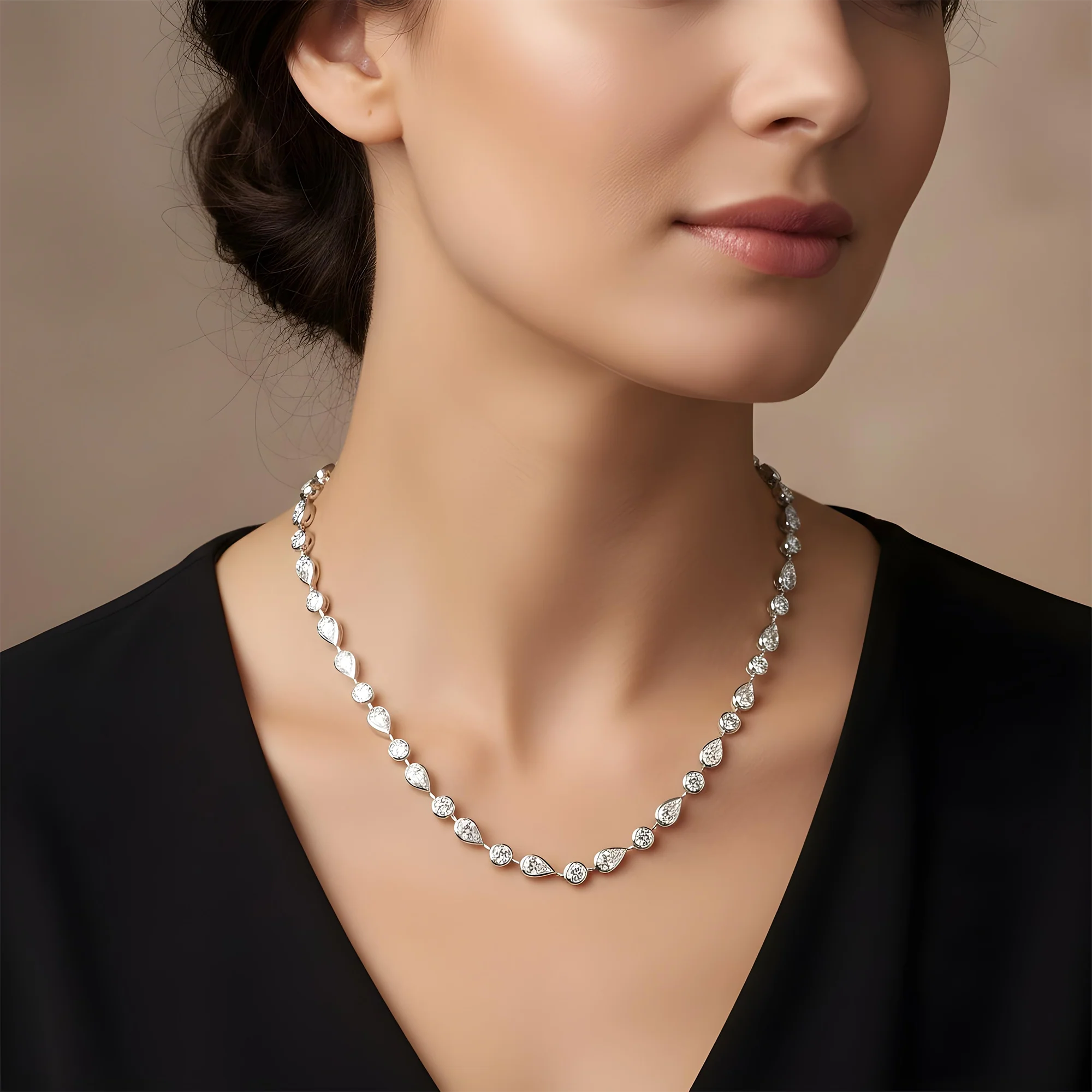 14K Yellow Gold Bezel Set Pear & Oval Cut Diamond Satellite Necklace 17.64ct - Image 7