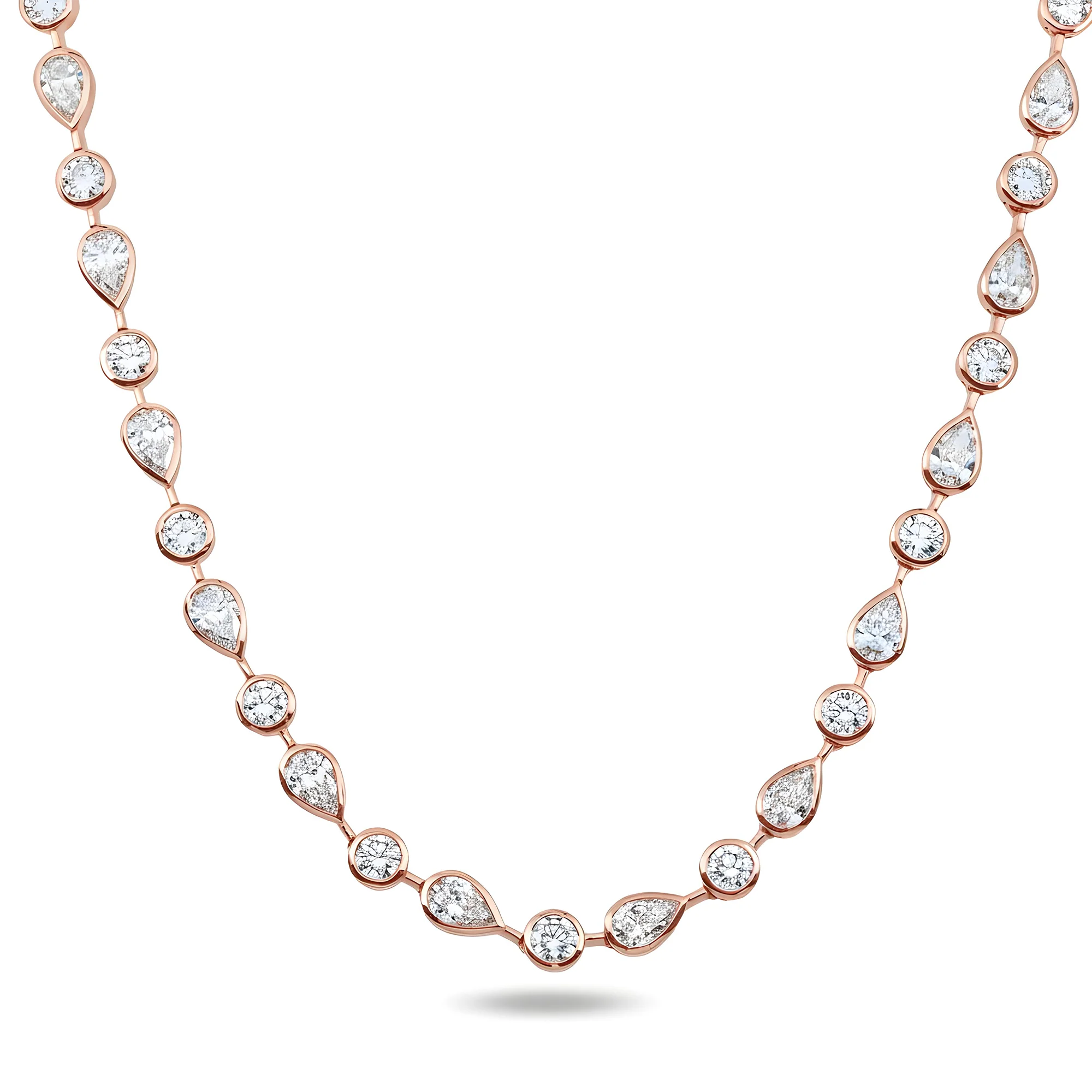14K Yellow Gold Bezel Set Pear & Oval Cut Diamond Satellite Necklace 17.64ct - Image 8
