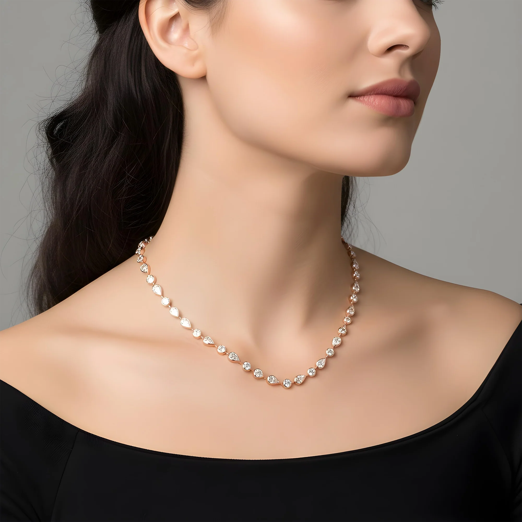 14K Yellow Gold Bezel Set Pear & Oval Cut Diamond Satellite Necklace 17.64ct - Image 9