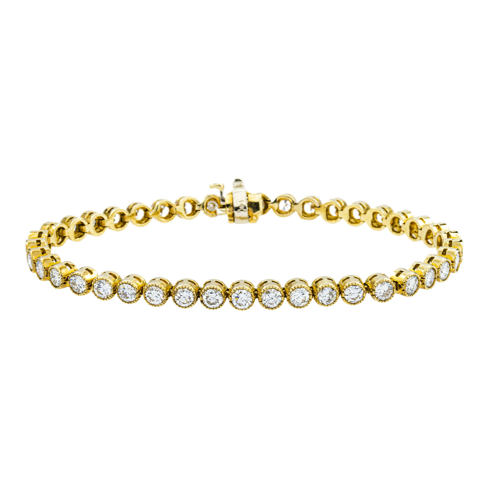 14K Yellow Gold Bezel Set round Diamond Tennis Bracelet 5.03ct