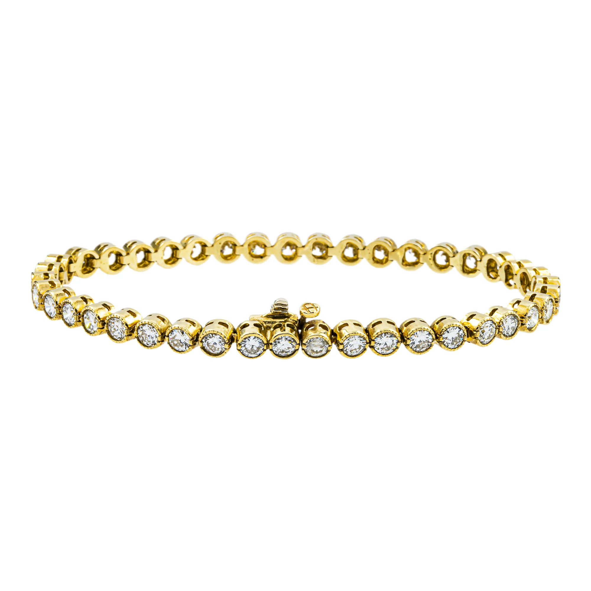 14K Yellow Gold Bezel Set round Diamond Tennis Bracelet 5.03ct - Image 3