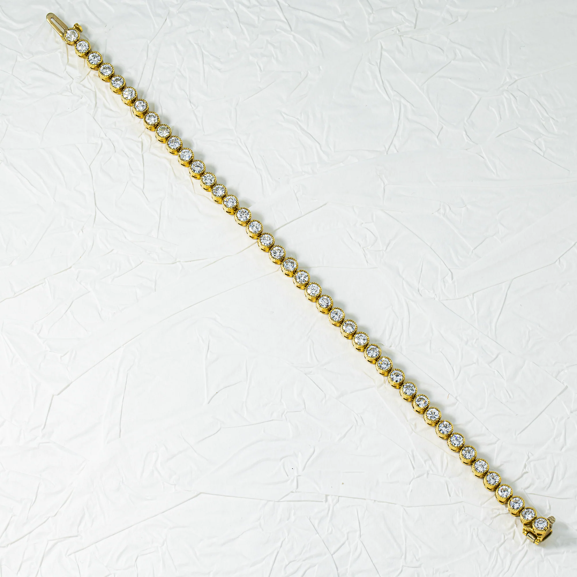 14K Yellow Gold Bezel Set round Diamond Tennis Bracelet 5.03ct - Image 4