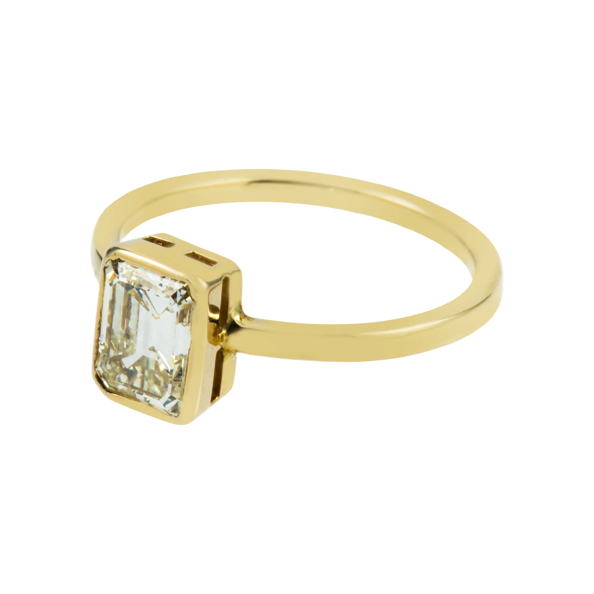 14K Yellow Gold Bezel Set Solitaire Emerald Cut Diamond Ring 1.09ct - Image 5