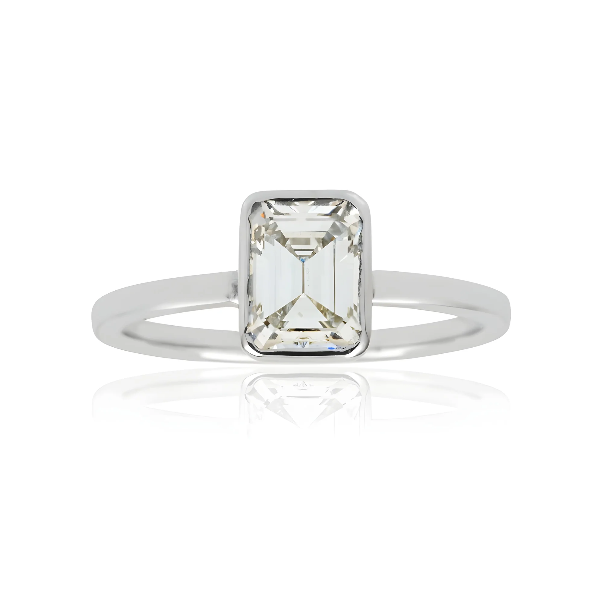 14K Yellow Gold Bezel Set Solitaire Emerald Cut Diamond Ring 1.09ct - Image 6