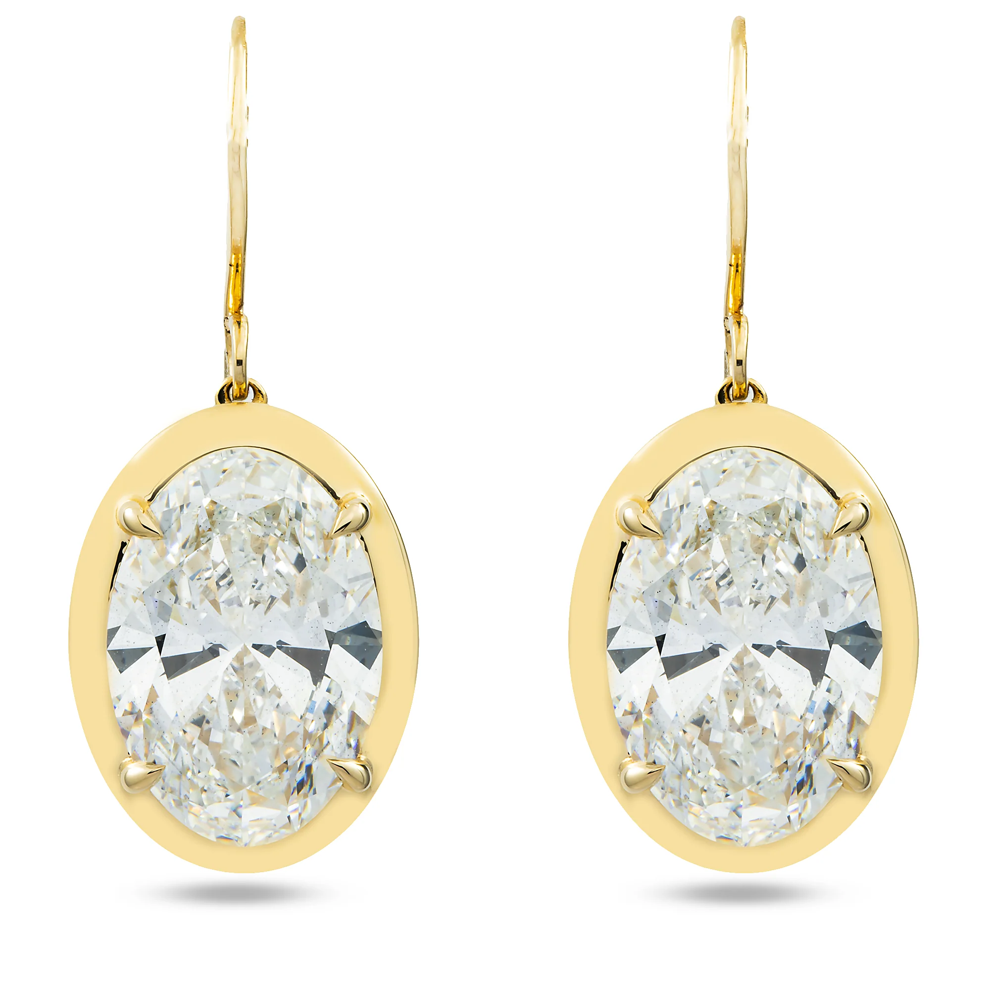 14K Yellow Gold Solitaire Bezel Set Oval Diamond Drop Earrings 10.12ctw