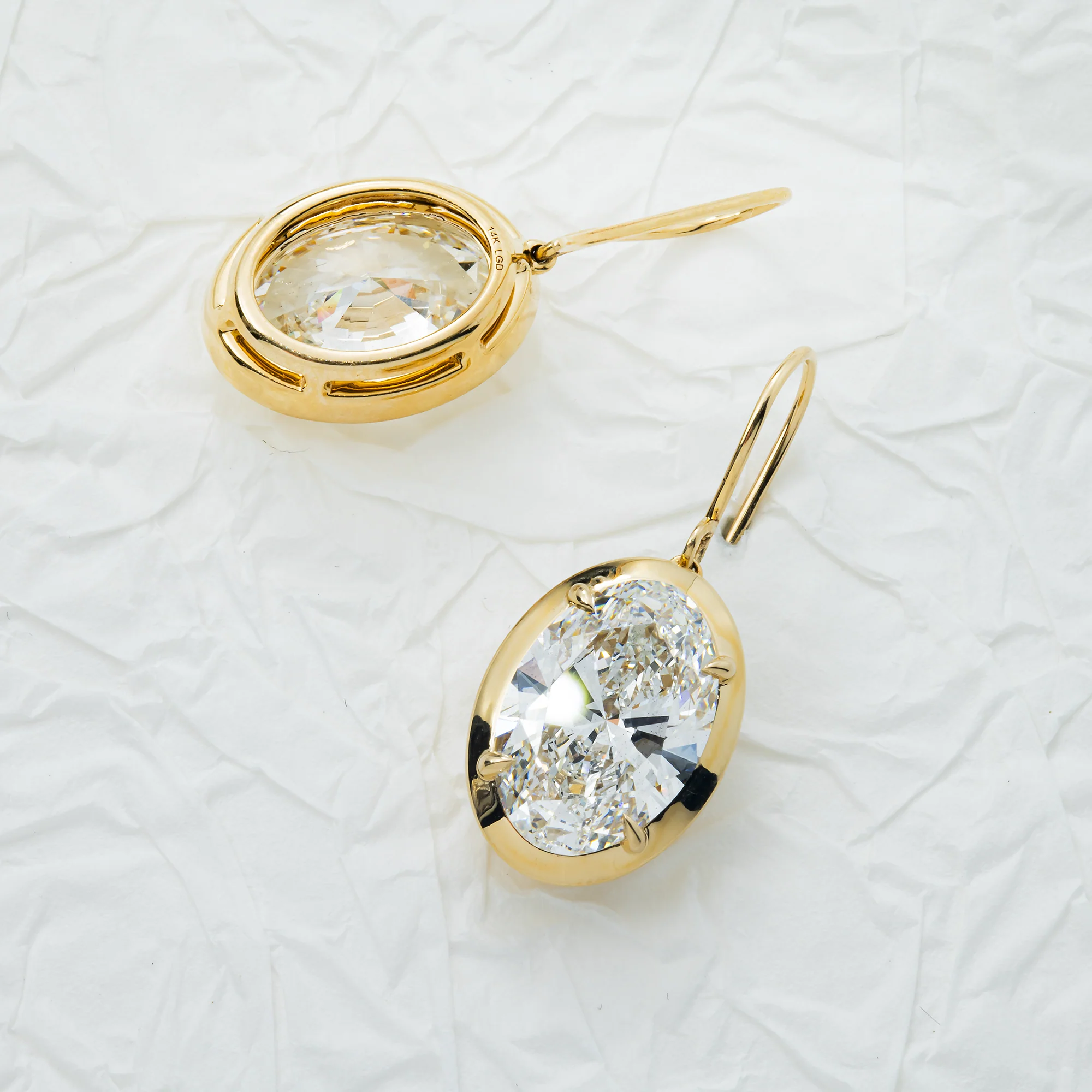14K Yellow Gold Solitaire Bezel Set Oval Diamond Drop Earrings 10.12ctw - Image 3