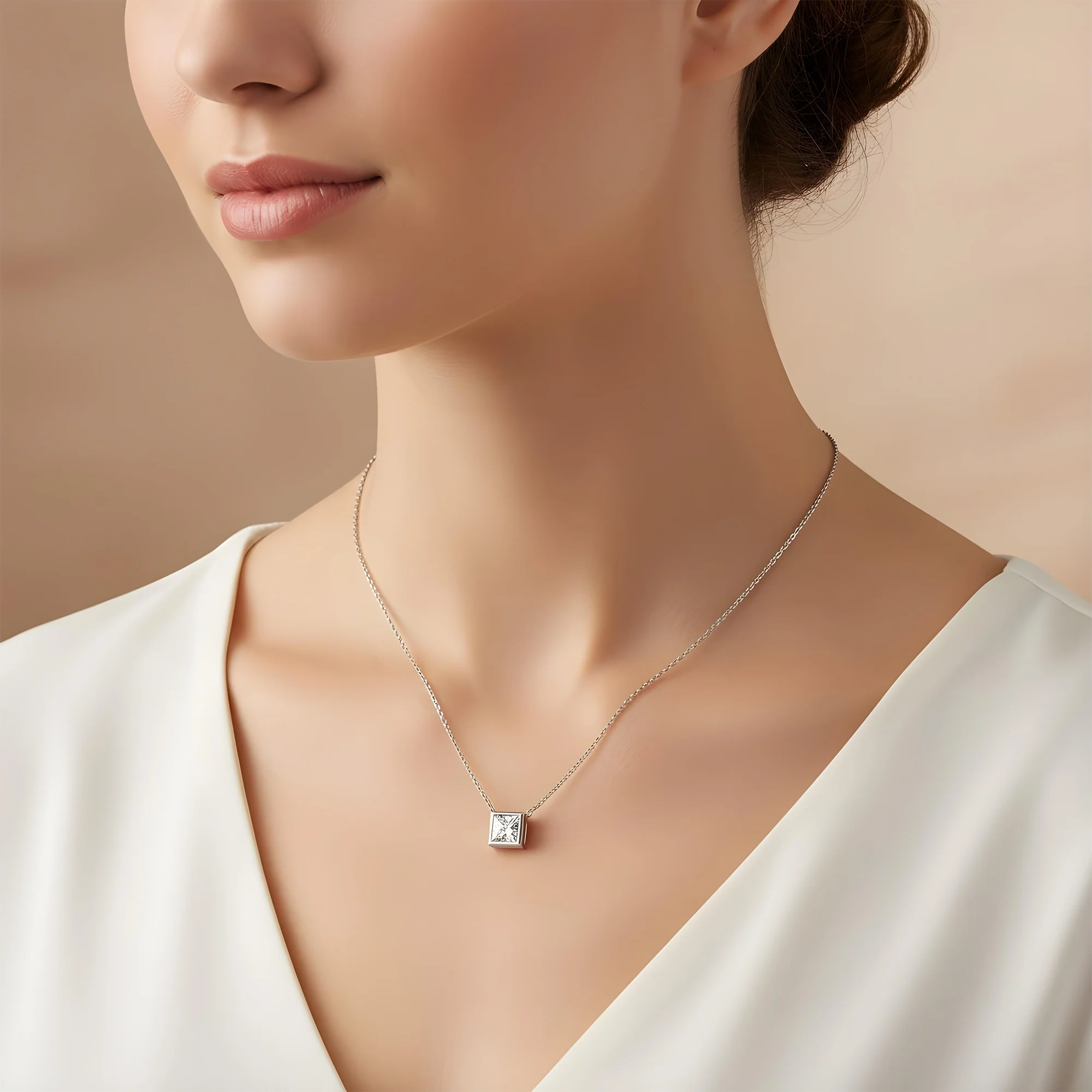 14K Yellow Gold Bezel Set Solitaire Princess Cut Diamond Necklace 1.01ct - Image 5