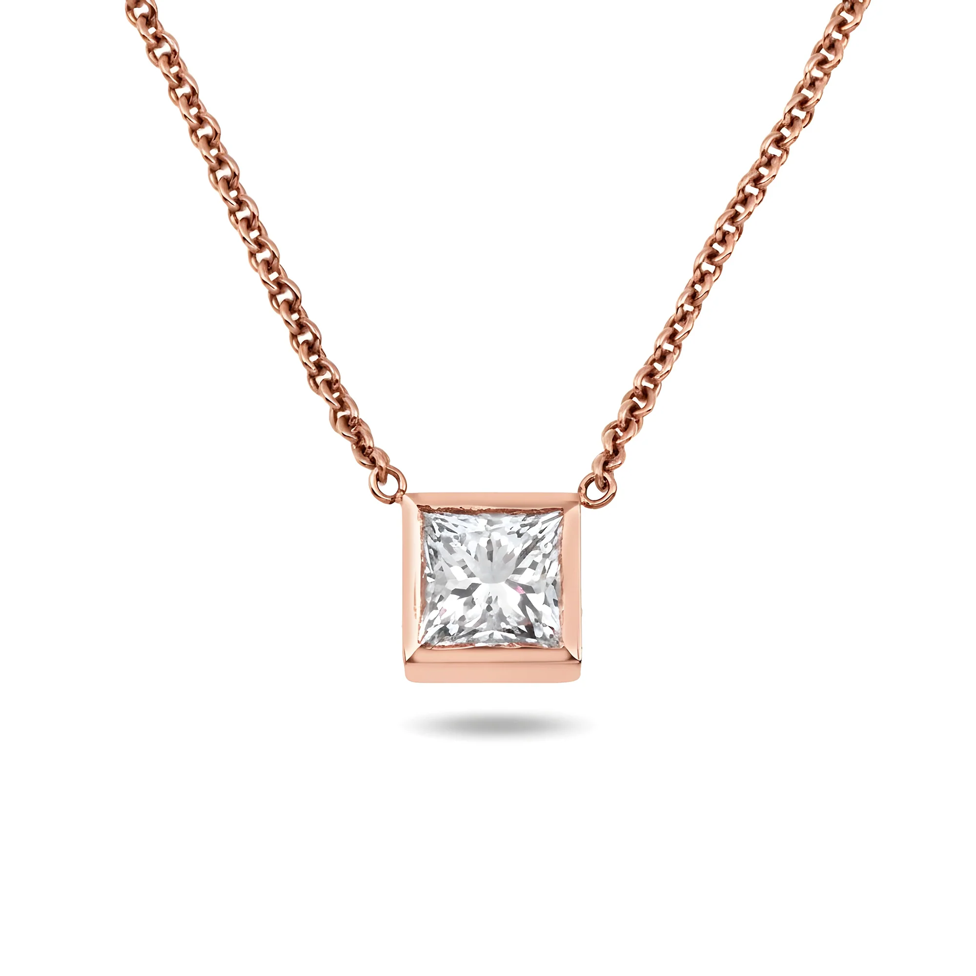 14K Yellow Gold Bezel Set Solitaire Princess Cut Diamond Necklace 1.01ct - Image 7