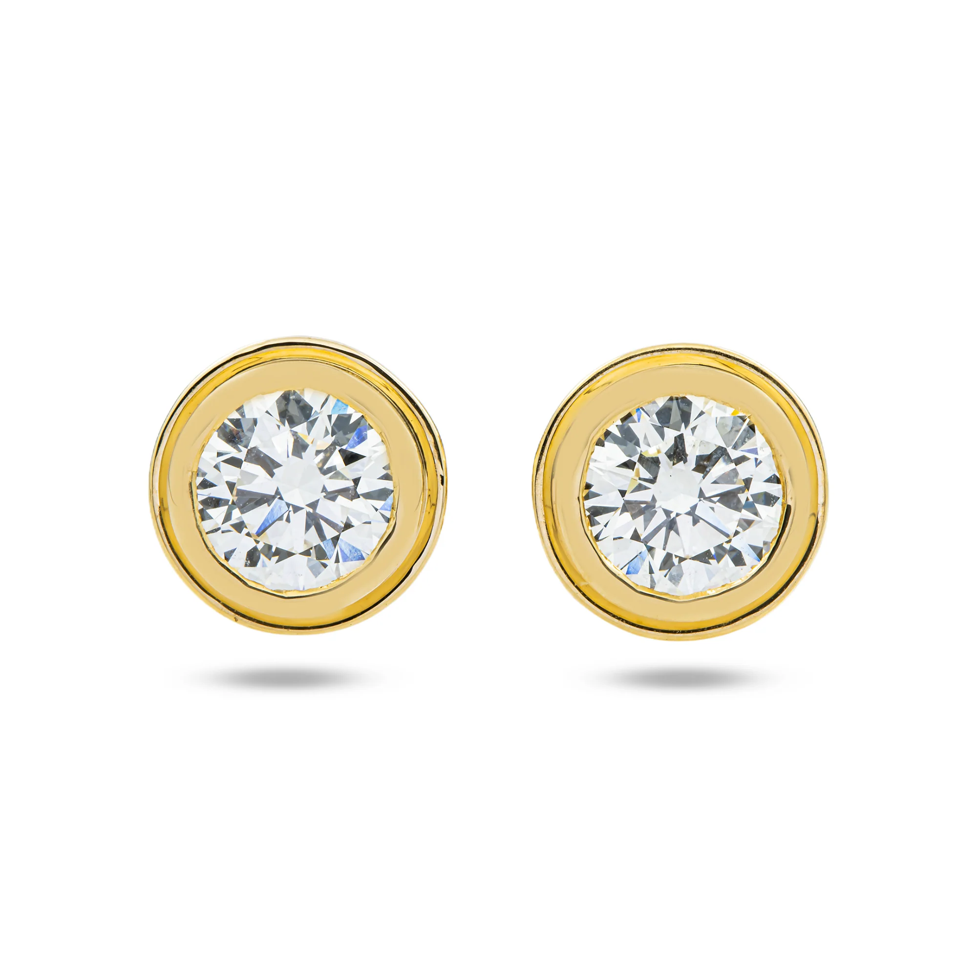 14K Yellow Gold Bezel Set Solitaire Round Diamond Stud Earrings 4.05ctw