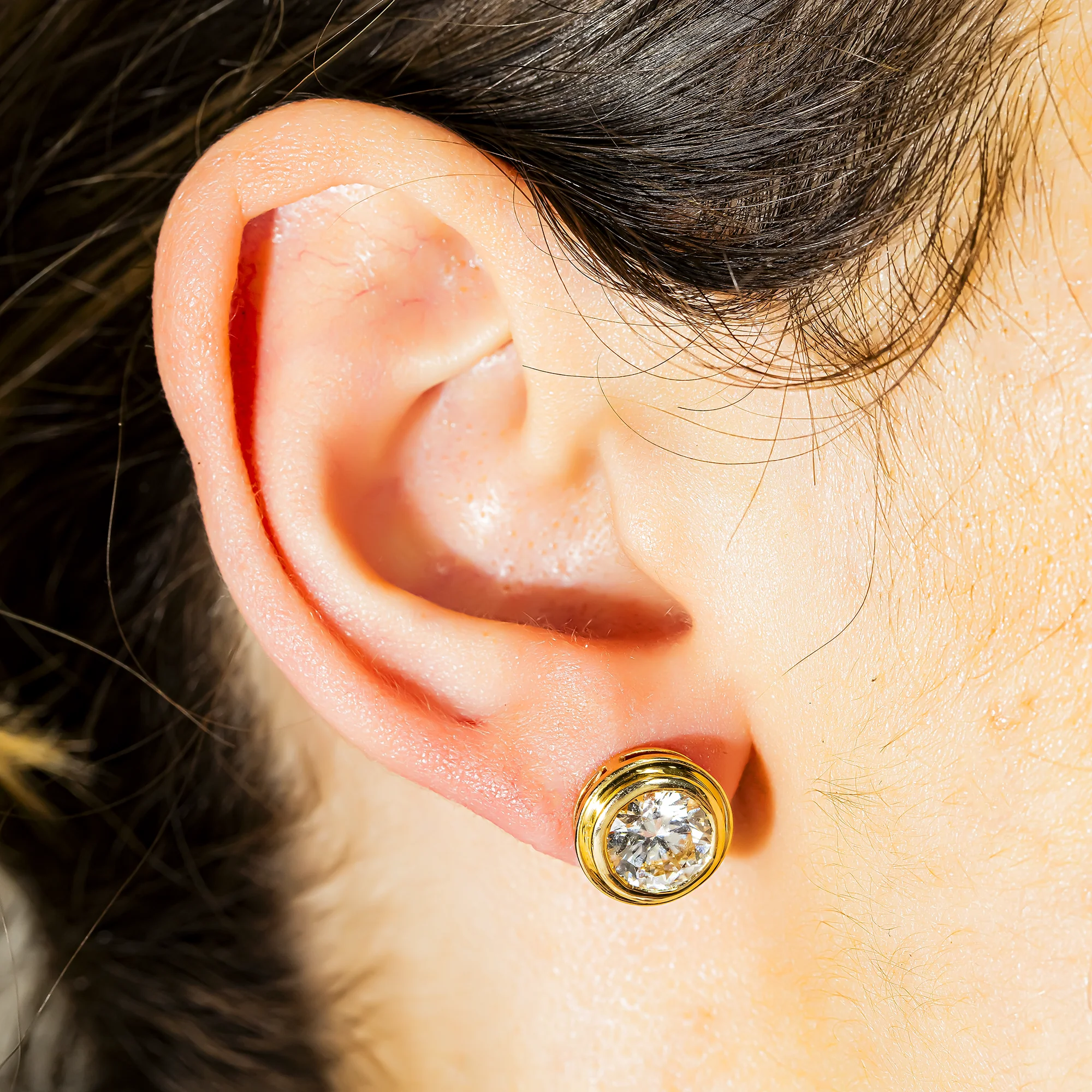 14K Yellow Gold Bezel Set Solitaire Round Diamond Stud Earrings 4.05ctw - Image 2