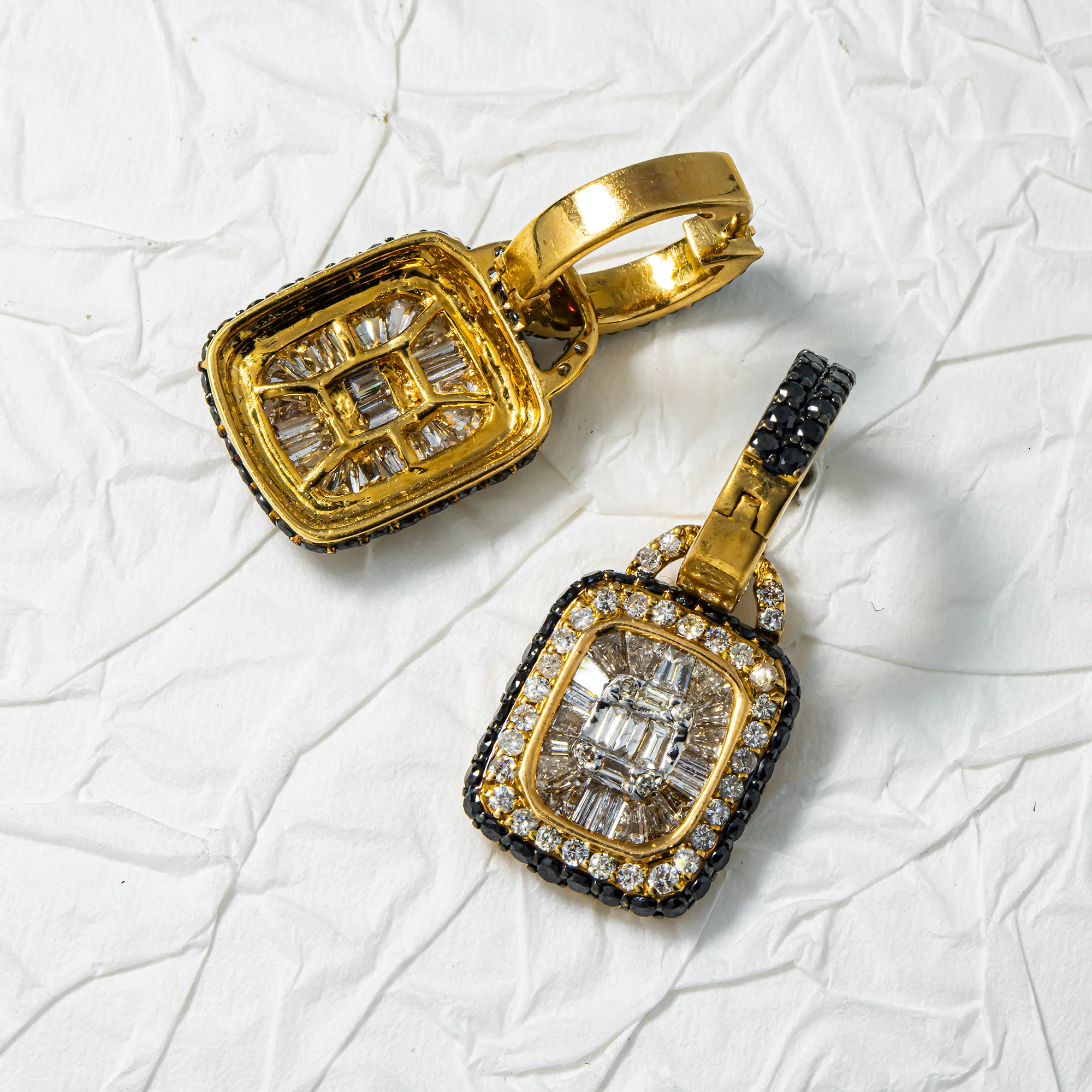 14K Yellow Gold Black & White Diamond Huggie Drop Earrings 3.60ctw - Image 3