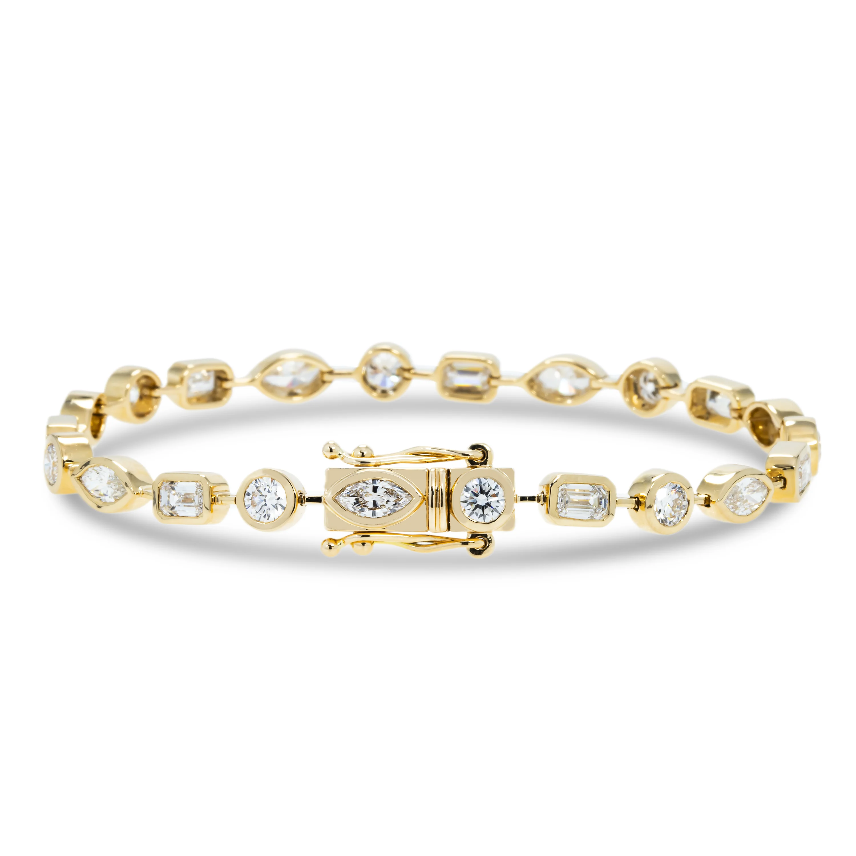 14K Yellow Gold Bezel Set Multi Cut Diamond Satellite Bracelet 4.30ct - Image 3