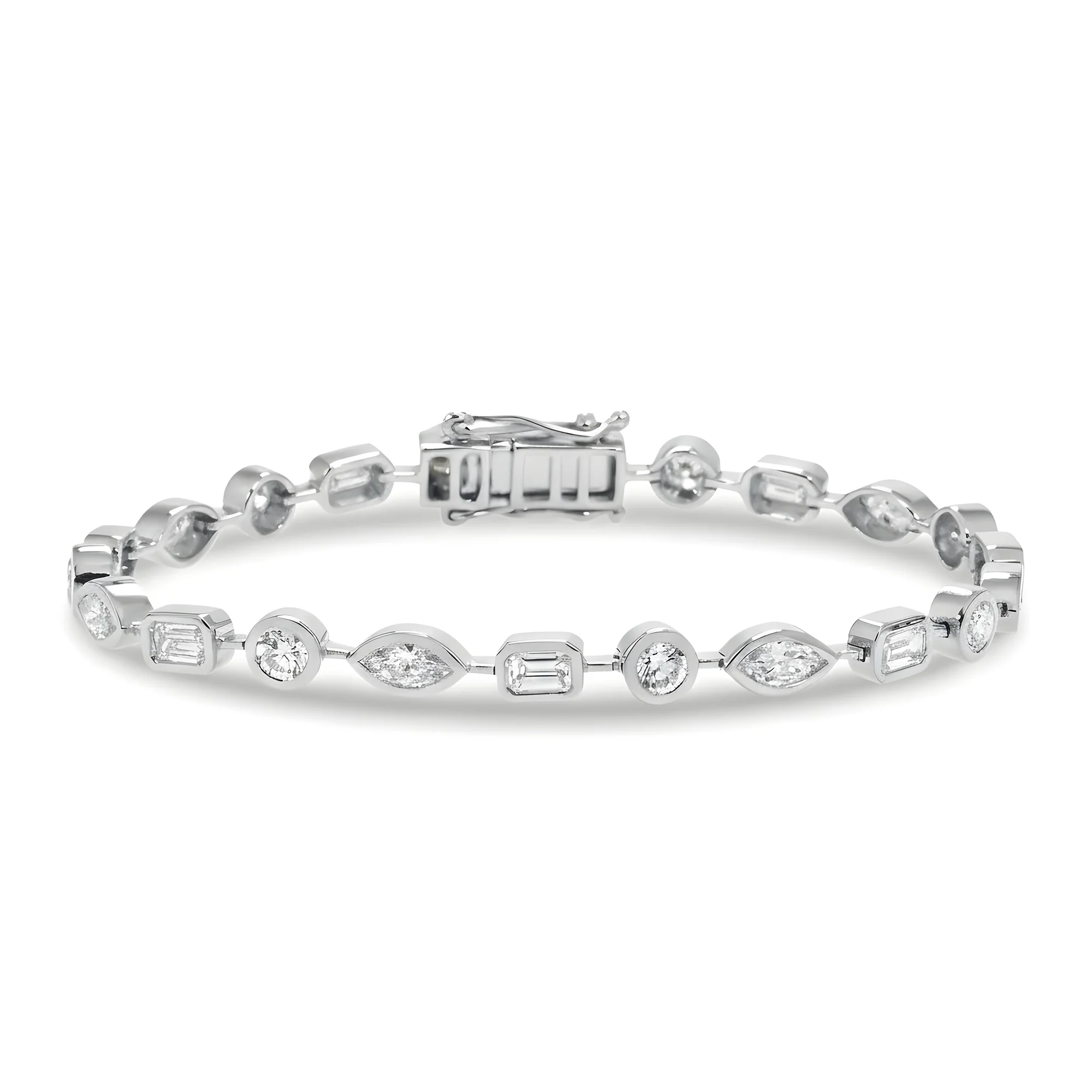 14K Yellow Gold Bezel Set Multi Cut Diamond Satellite Bracelet 4.30ct - Image 5