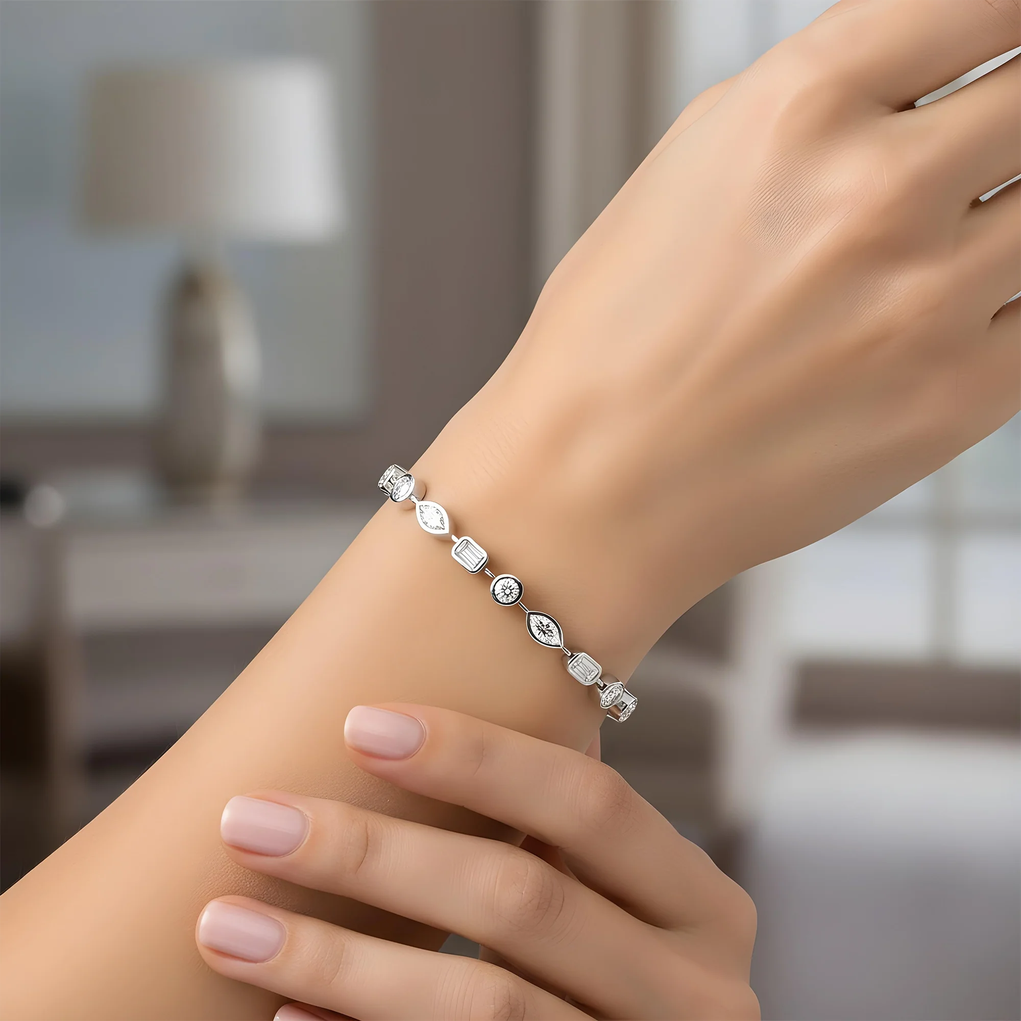 14K Yellow Gold Bezel Set Multi Cut Diamond Satellite Bracelet 4.30ct - Image 6