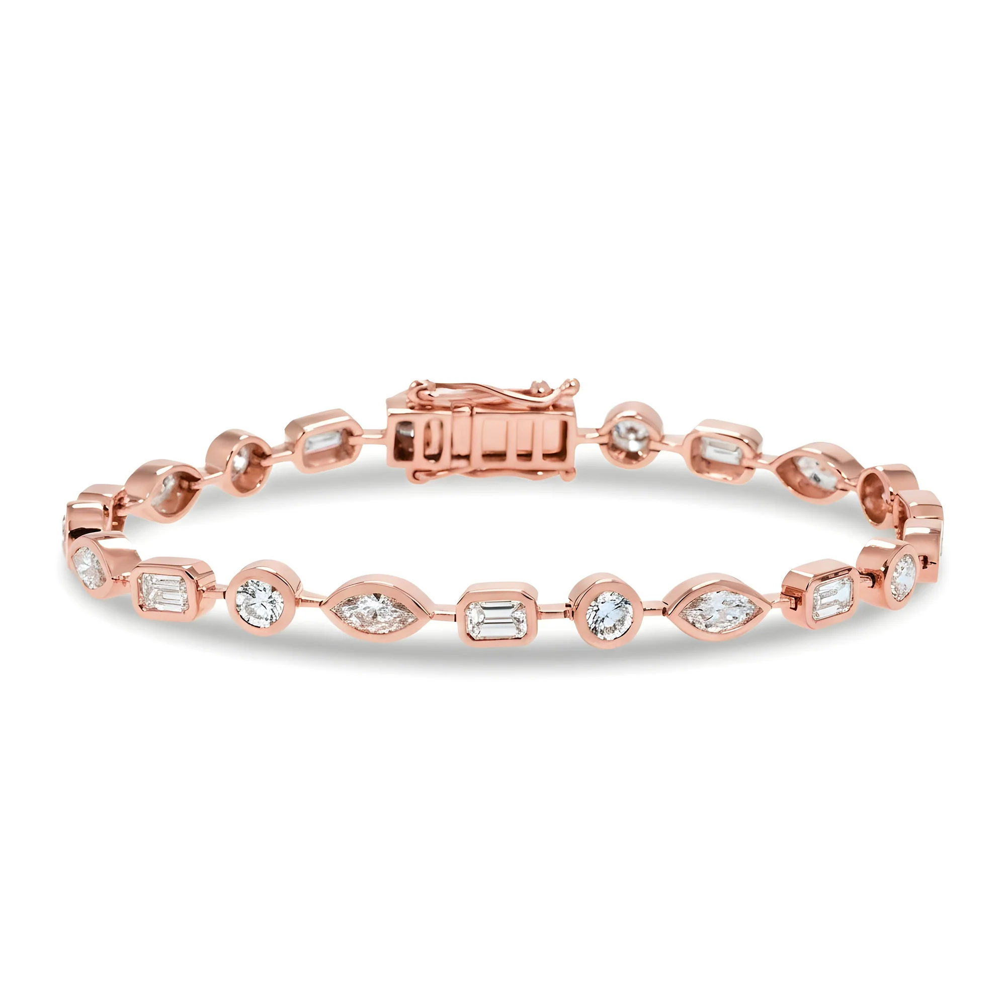 14K Yellow Gold Bezel Set Multi Cut Diamond Satellite Bracelet 4.30ct - Image 8