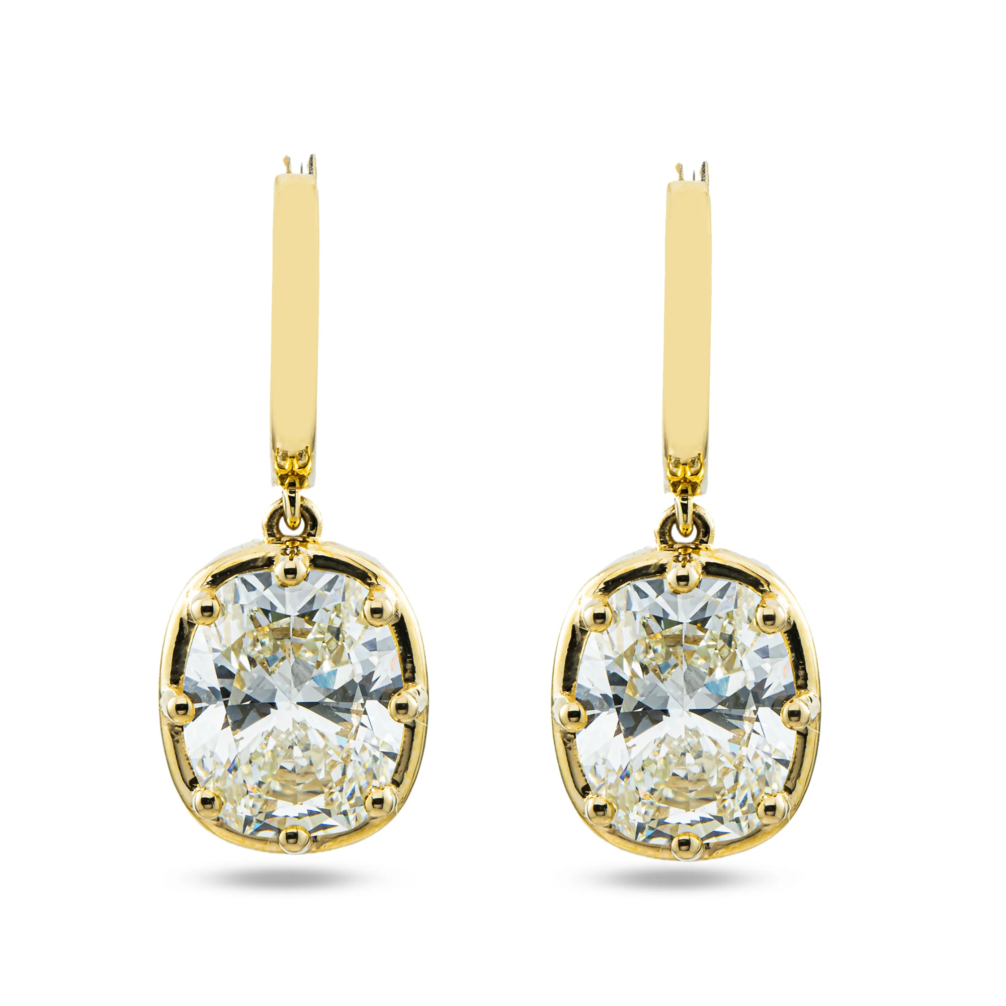 14K Yellow Gold Cushion Diamond Drop Earrings 7.39ctw