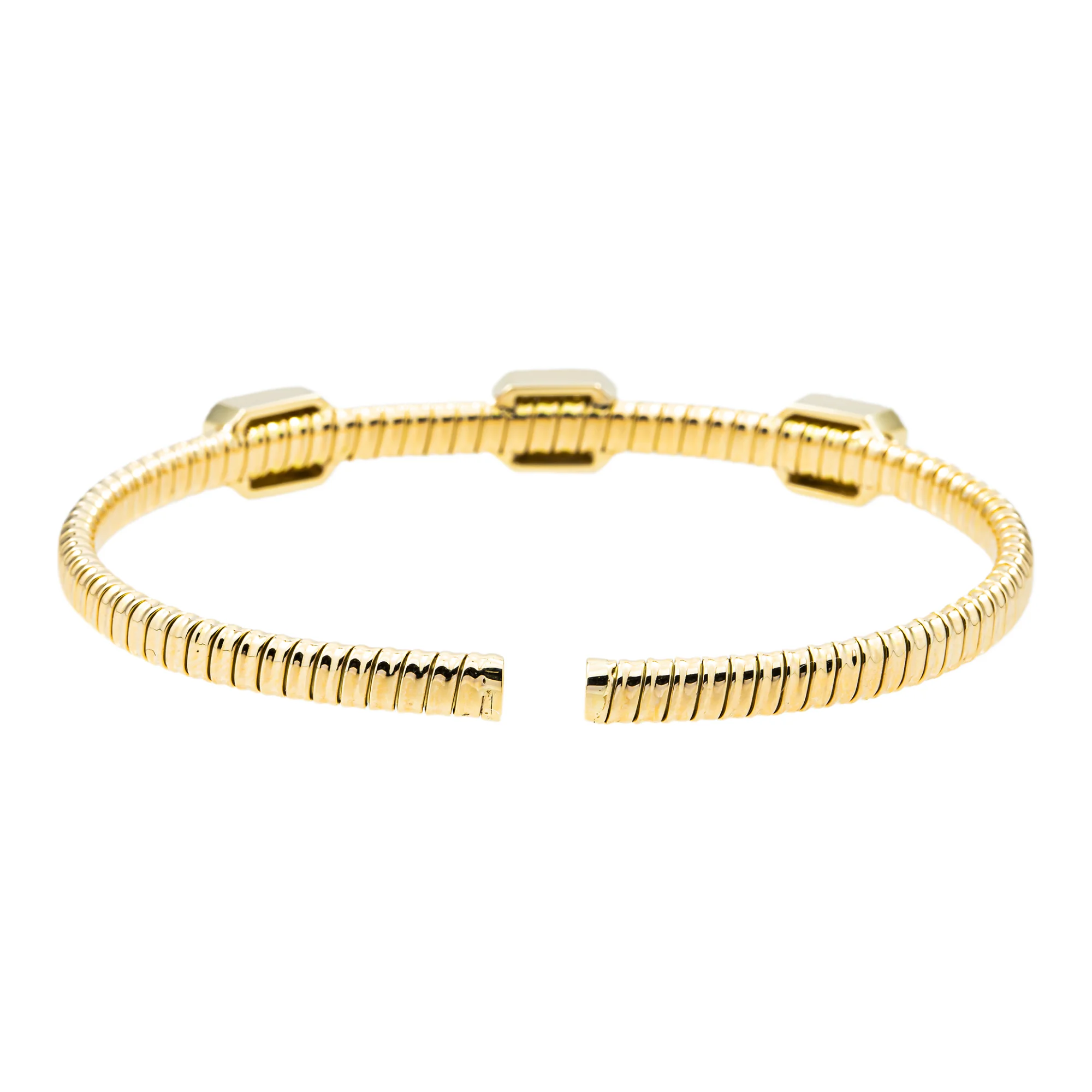 14K Yellow Gold Emerald Cut Diamond Satellite Bangle Bracelet 1.71ct - Image 3