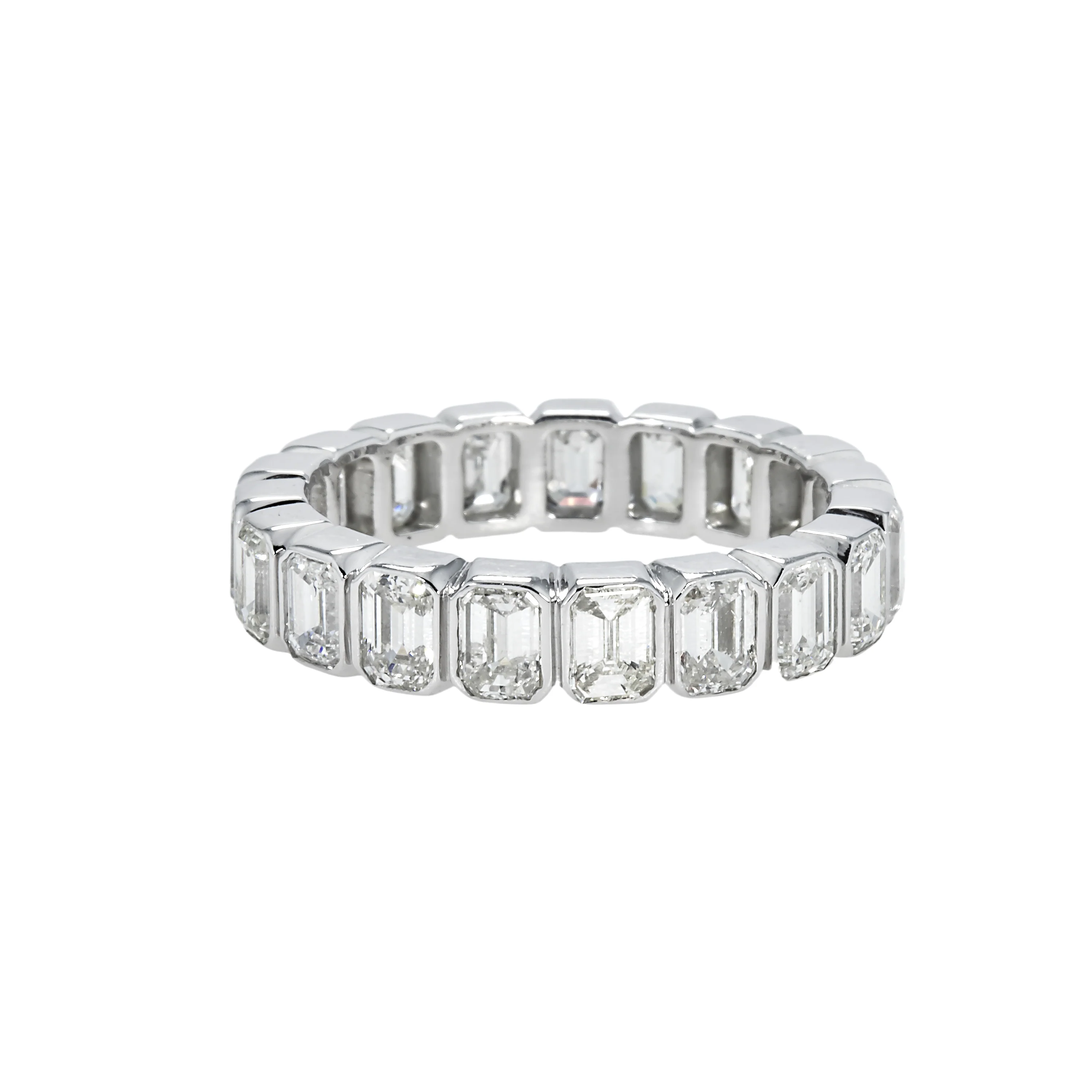 14K Yellow Gold Bezel Set Emerald Diamond Eternity Ring 3.70ct (size 6.75) - Image 5